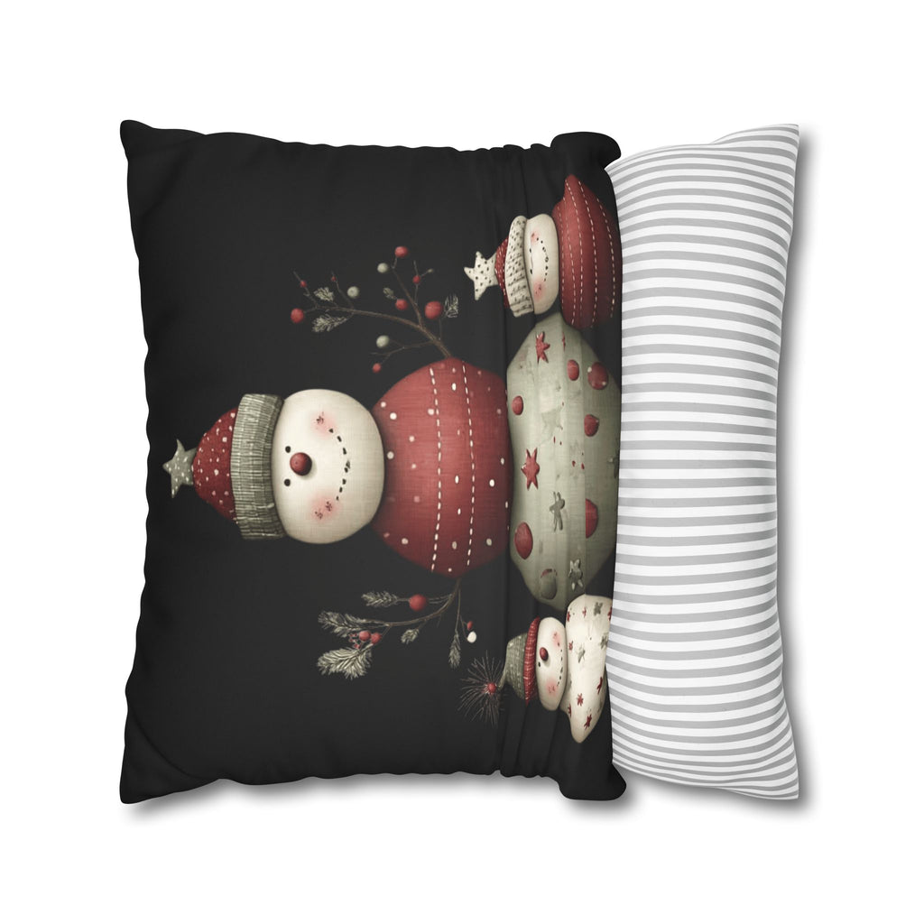 Christmas Snowman Faux Suede Pillowcase – Cute Stacked Snowmen Holiday Decor CHRISTMAS PILLOW DÉCOR
