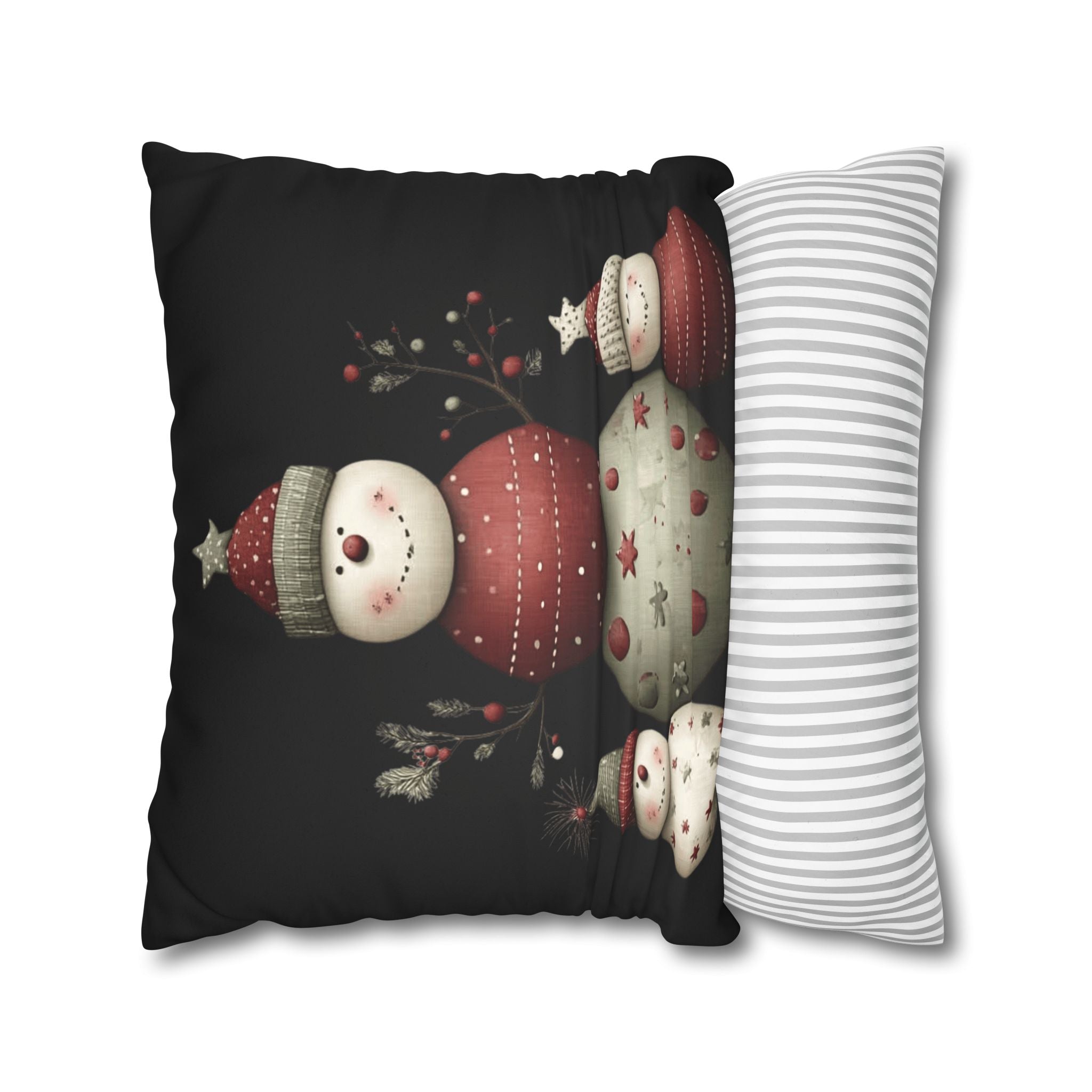 Christmas Snowman Faux Suede Pillowcase – Cute Stacked Snowmen Holiday Decor CHRISTMAS PILLOW DÉCOR