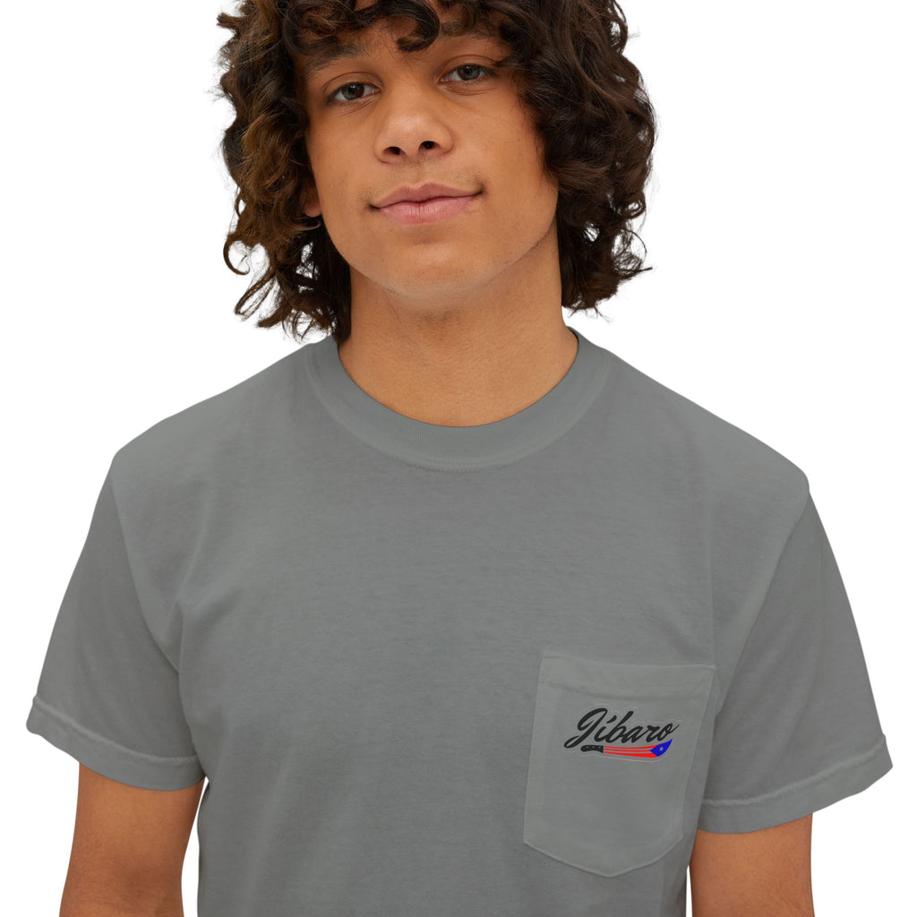 Jibaro Pocket TShirt Unisex Garment-Dyed Tee for Cultural Pride Puerto Rico Embroidered TShirt & Unisex Crewneck Sweatshirt