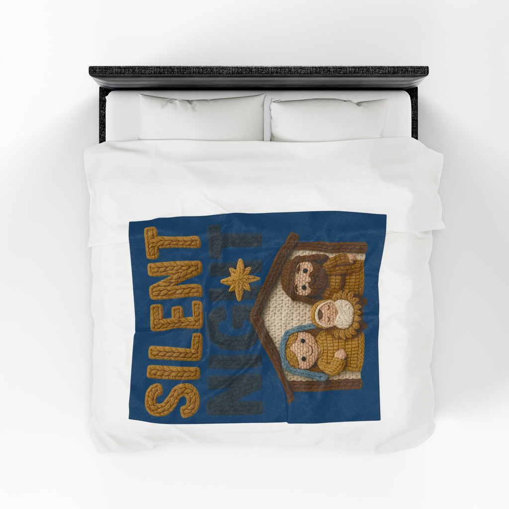 Silent Night Nativity Velveteen Plush Blanket  Cozy Christmas Baby Jesus Manger Throw