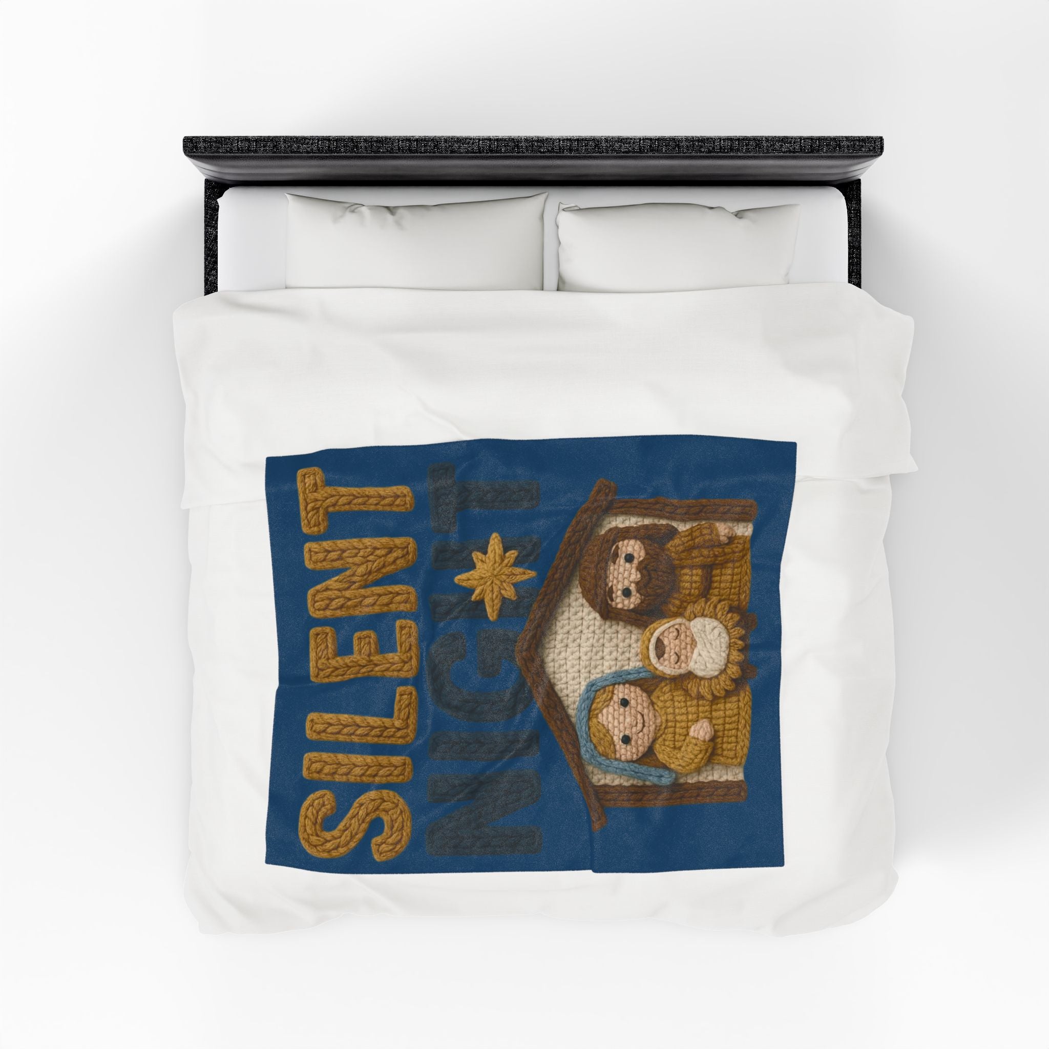 Silent Night Nativity Velveteen Plush Blanket  Cozy Christmas Baby Jesus Manger Throw