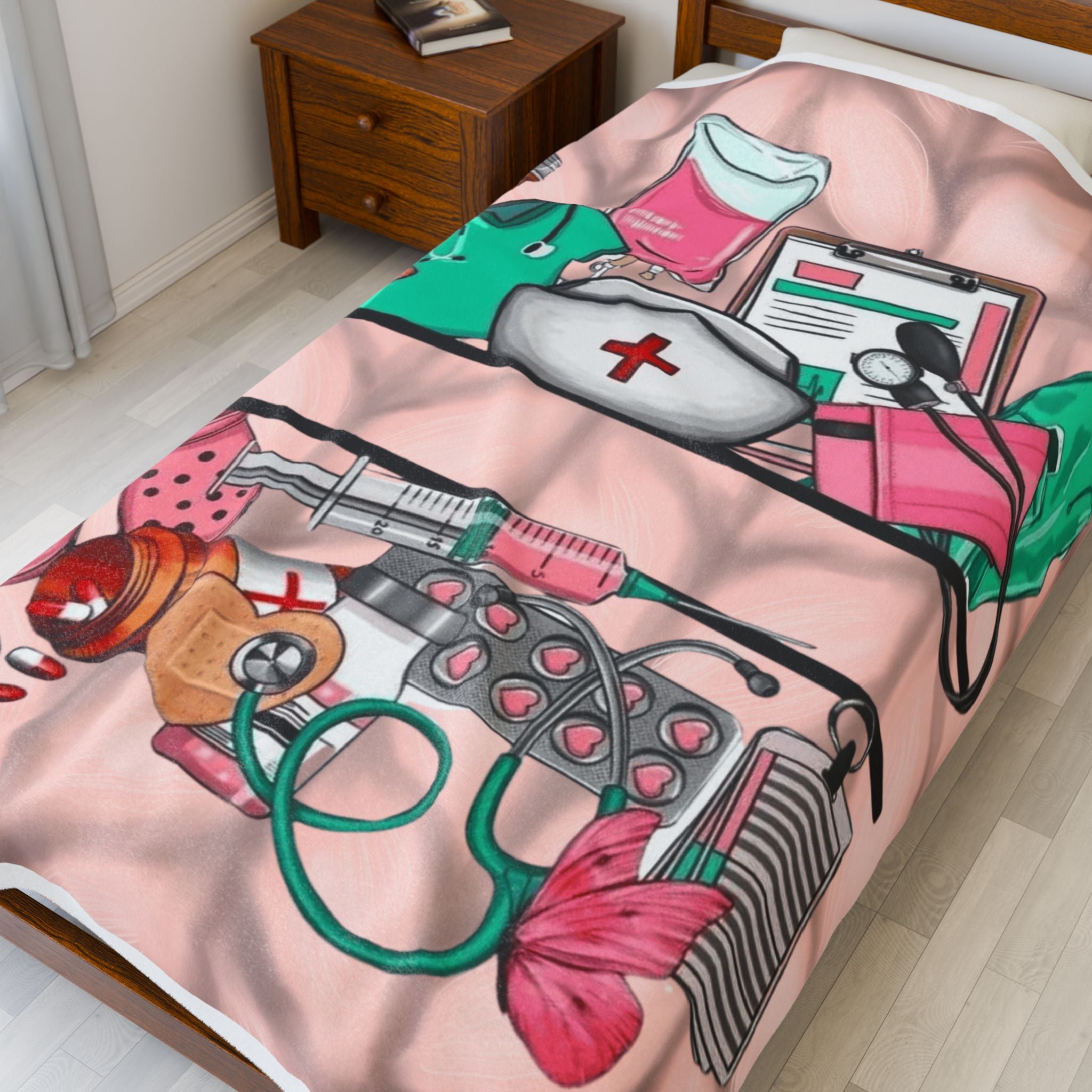 Nurse Essentials Velveteen Plush Blanket — Cute Medical Supplies Throw for Nurses & Caregivers