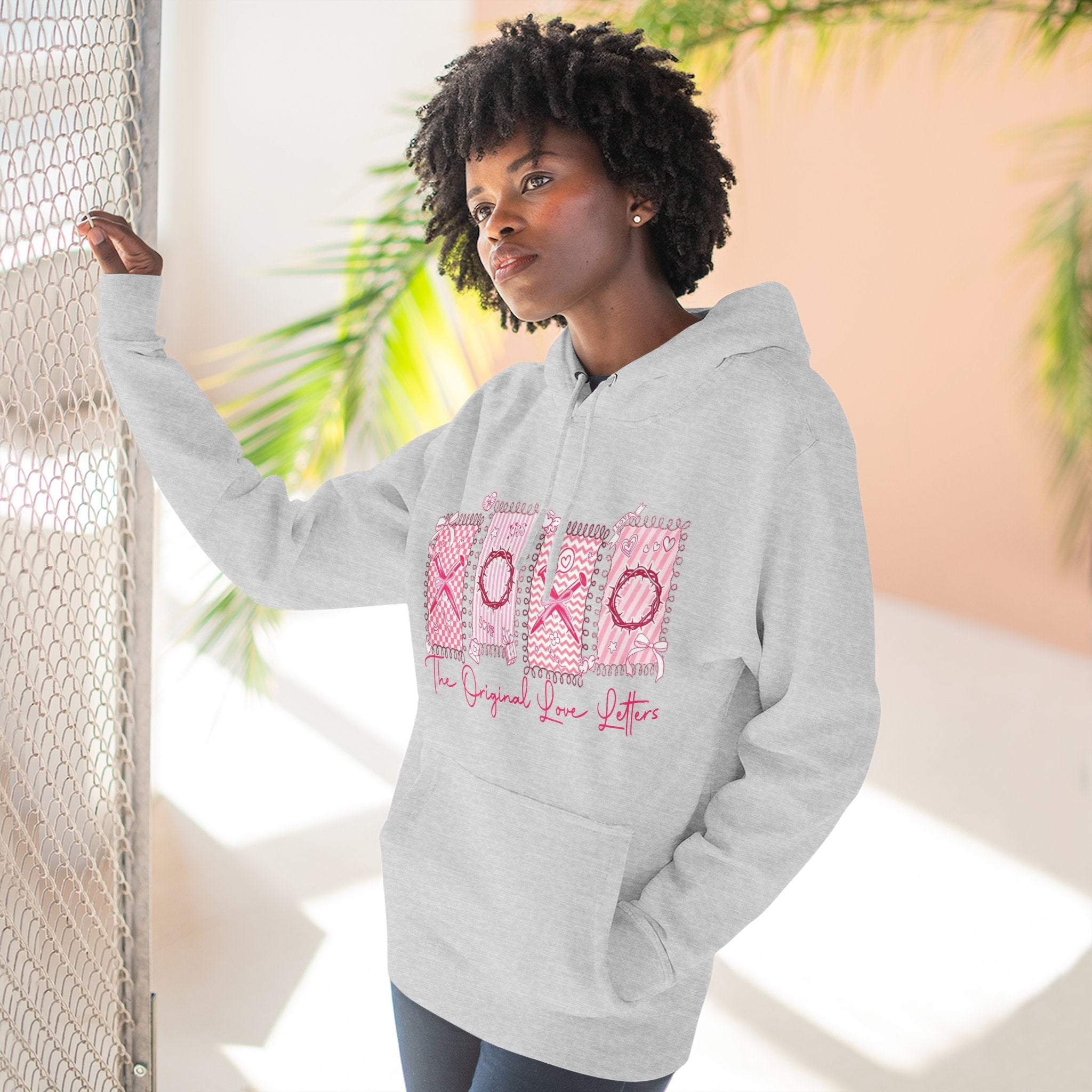 Hoodie  Pink XOXO Three Panel Love Letters Fleece Hoodie