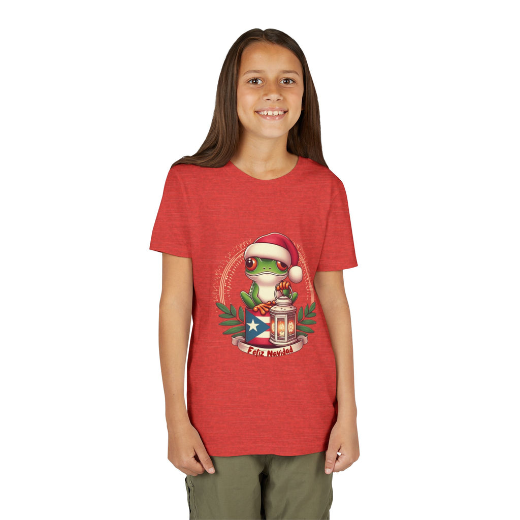 Kids Tee Cute Frog with Puerto Rican Flag & Lantern (Feliz Navidad)