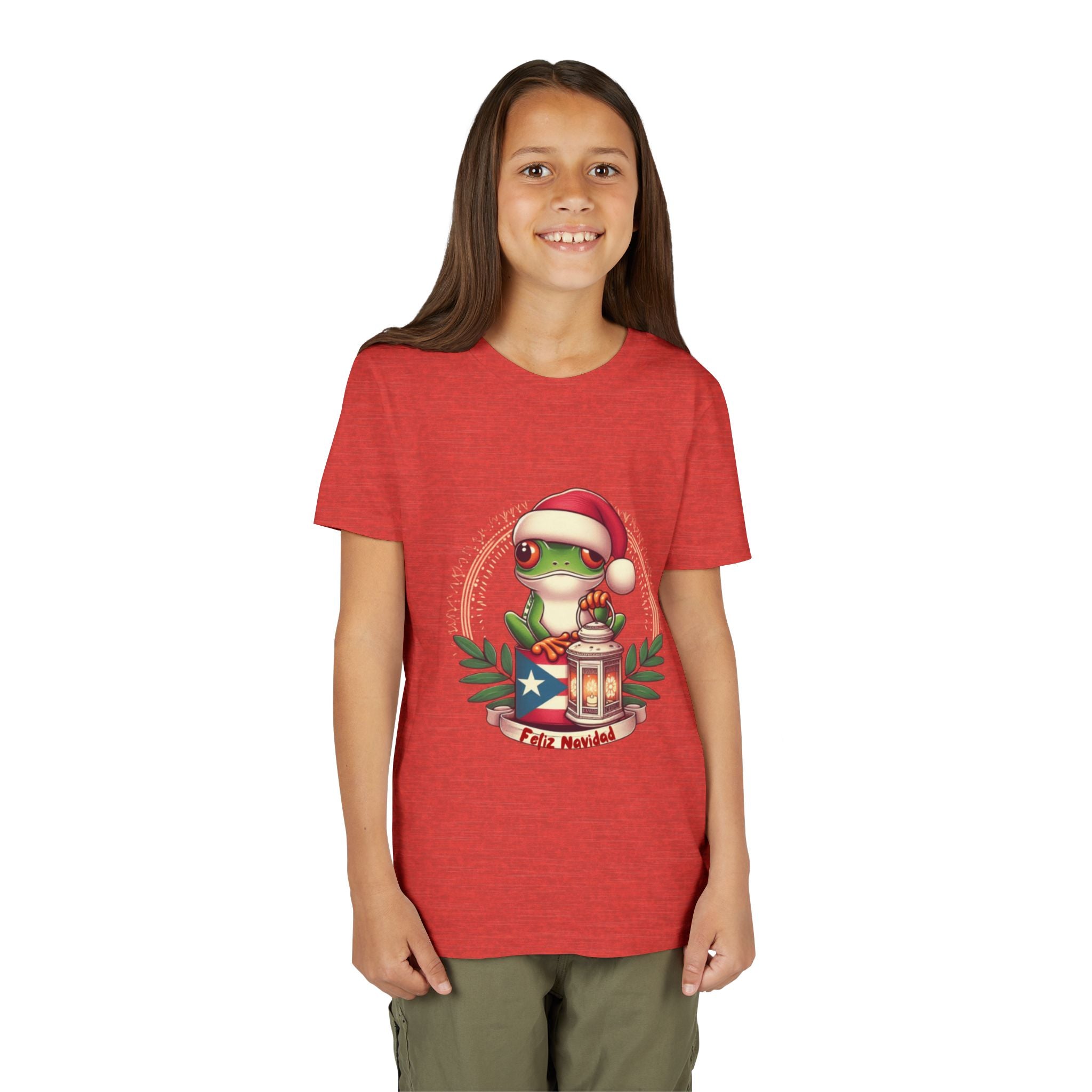 Kids Tee Cute Frog with Puerto Rican Flag & Lantern (Feliz Navidad)