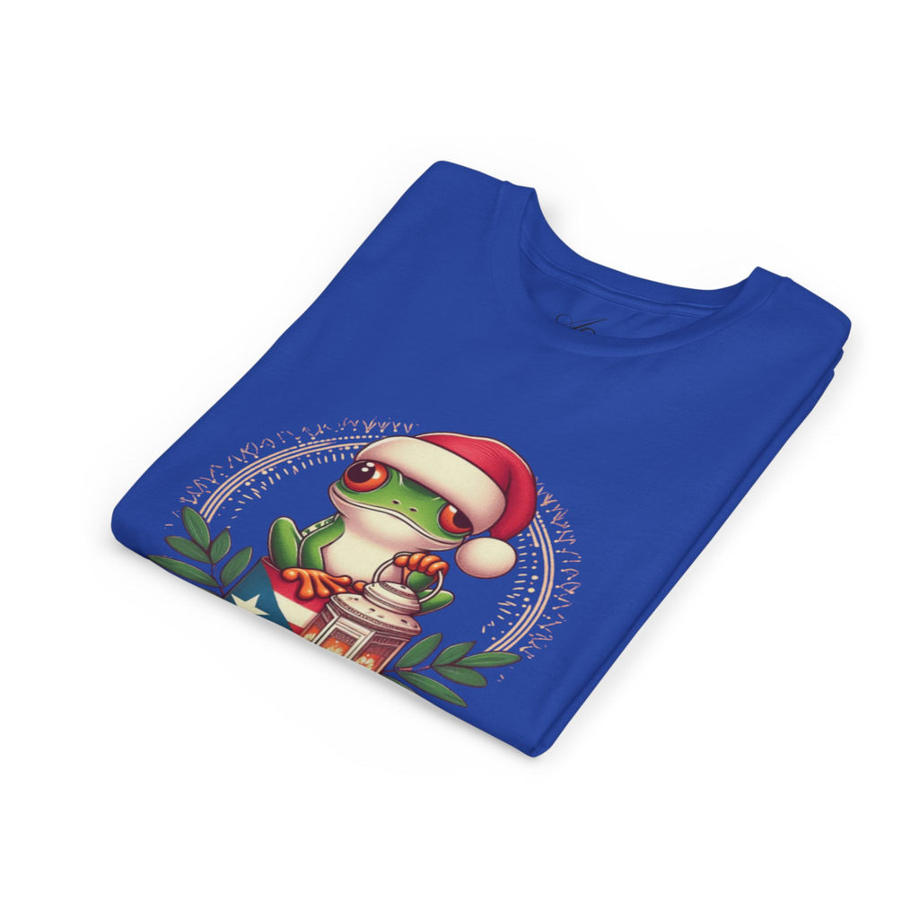 Kids Tee Cute Frog with Puerto Rican Flag & Lantern (Feliz Navidad)