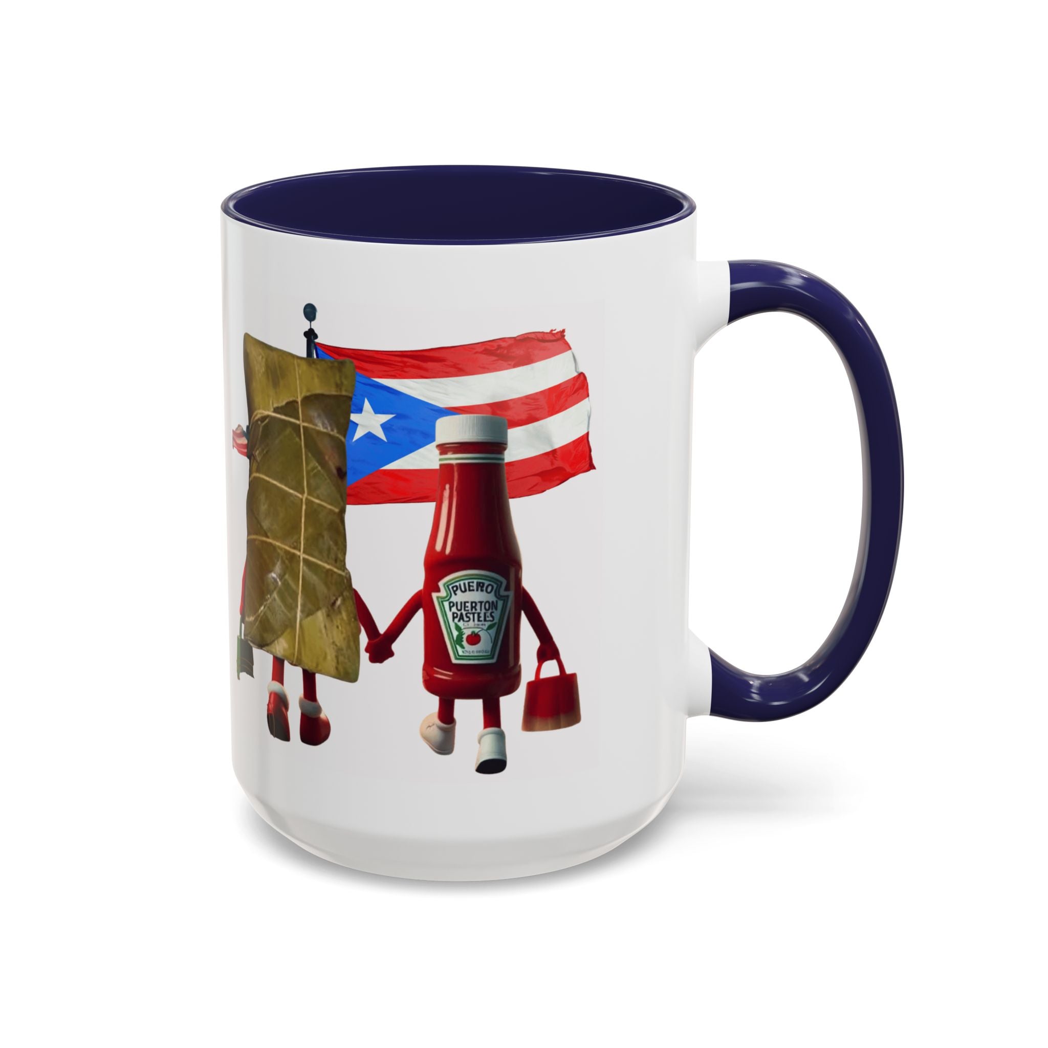 Puerto Rican Flag Ketchup & Pasteles Coffee Mug — Funny Food Friends Accent Mug (11/15oz)