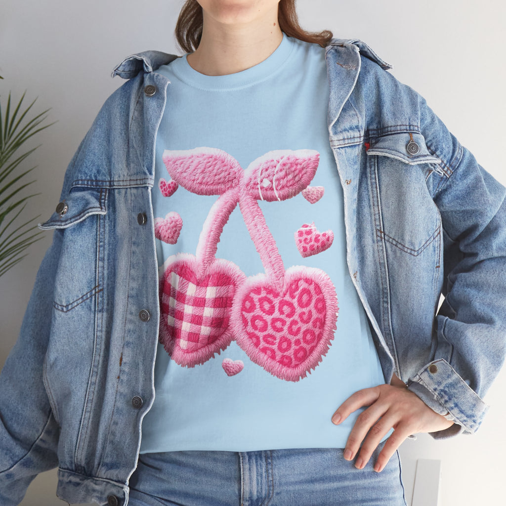Pink Heart Cherries Tee  LOVE Graphic Valentine T-Shirt