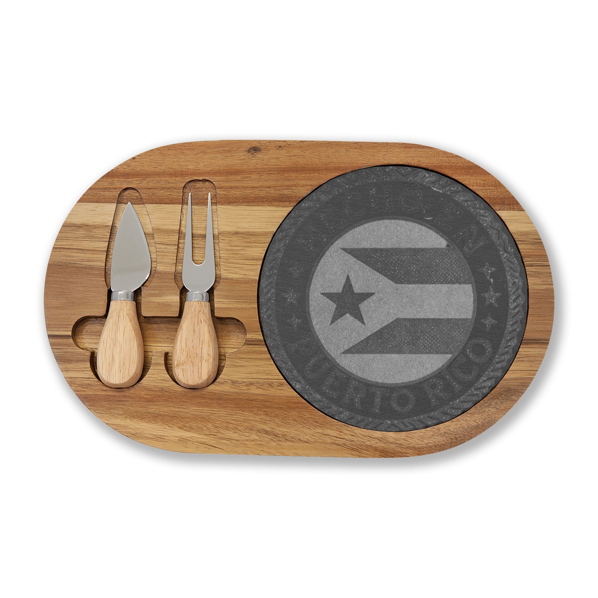 Puerto Rico Engraved Charcuterie Board with Slate Insert & Cheese Tools