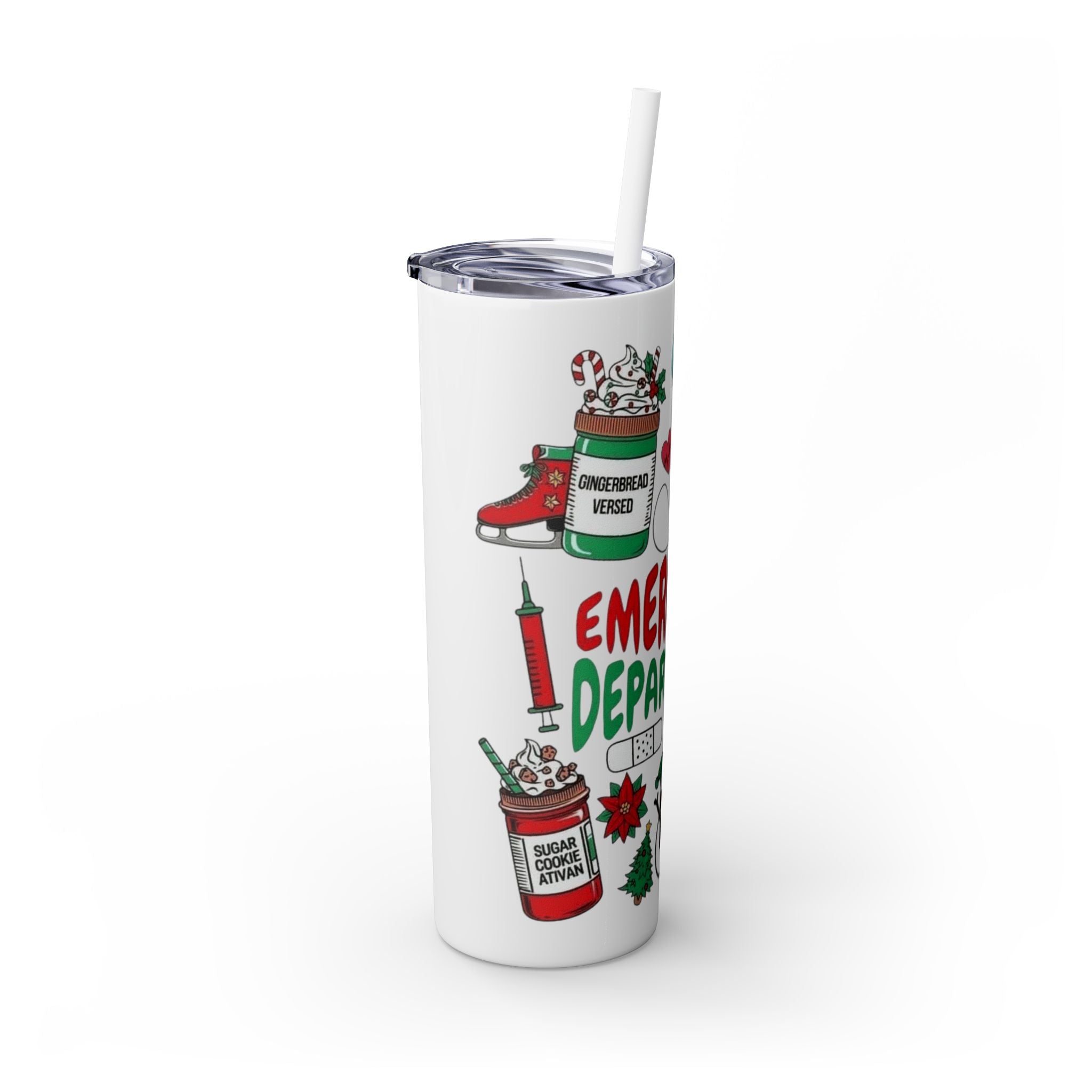 Emergency Department Nurse Christmas Skinny Tumbler - 20oz Holiday Medical Travel Cup with Straw Medical Christmas Mug