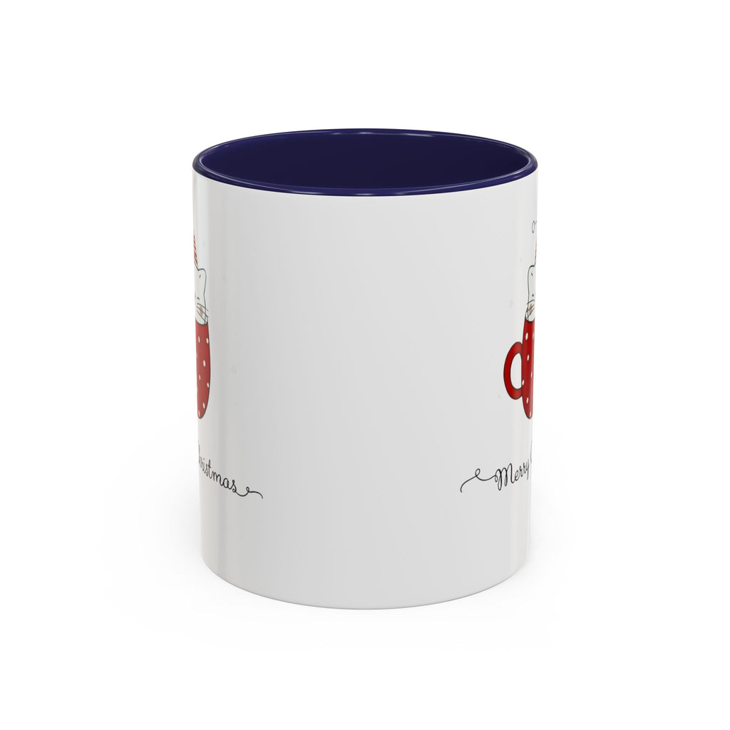 Christmas Cat Accent Mug "Merry Christmas" Polka Dot Holiday Coffee Cup Christmas Mugs Collection!