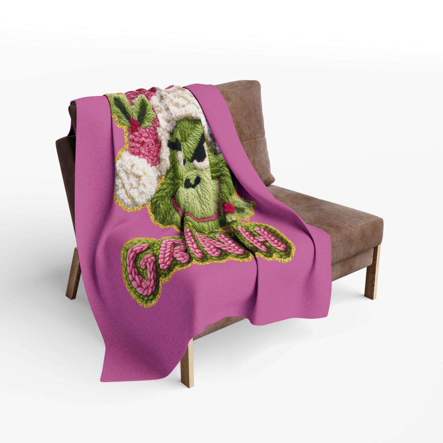 Holiday Christmas Blanket Grinch Holiday Fleece Blanket — Pink Santa Hat Cozy Throw
