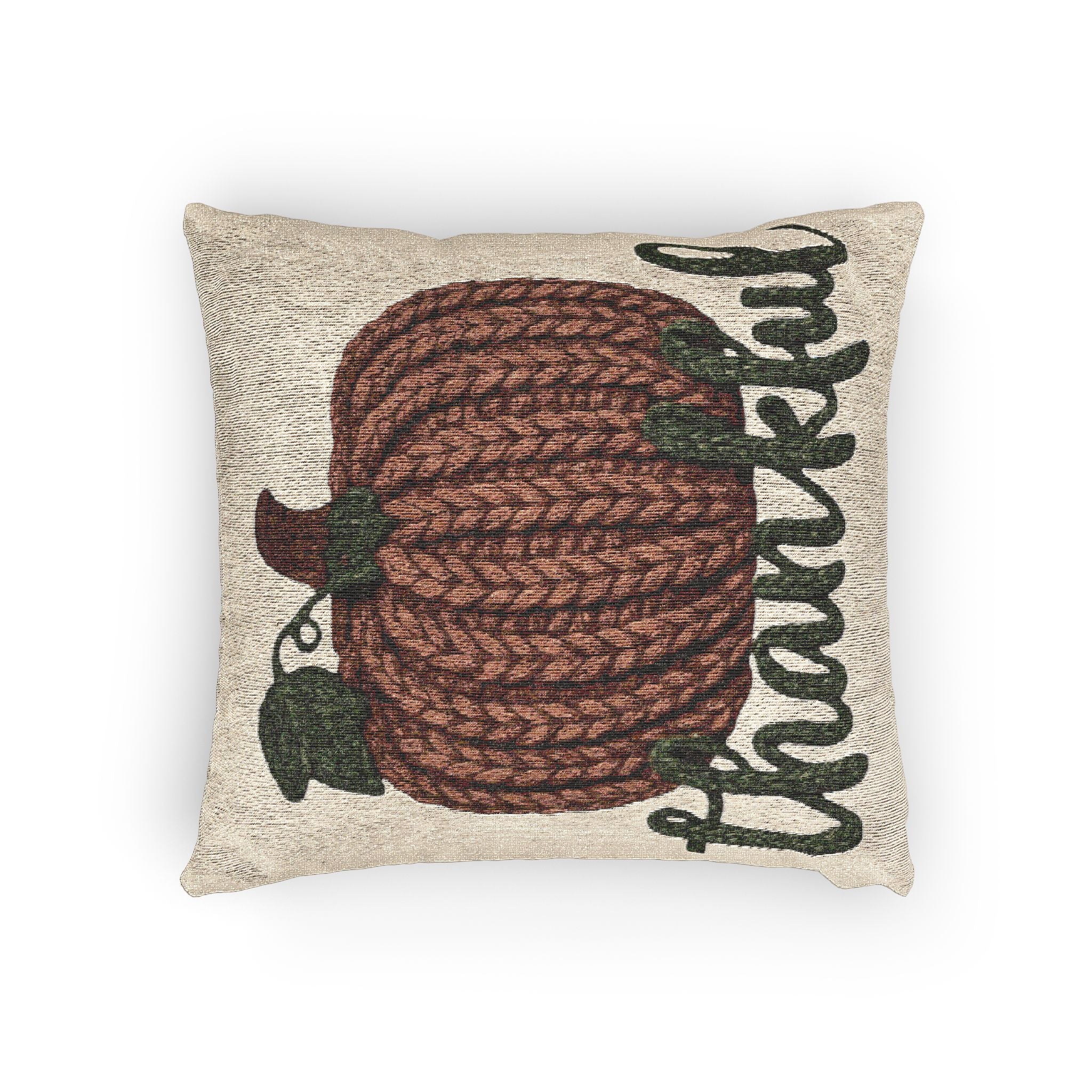 Thankful Pumpkin Woven Pillow — Fall Harvest Decorative Cushion