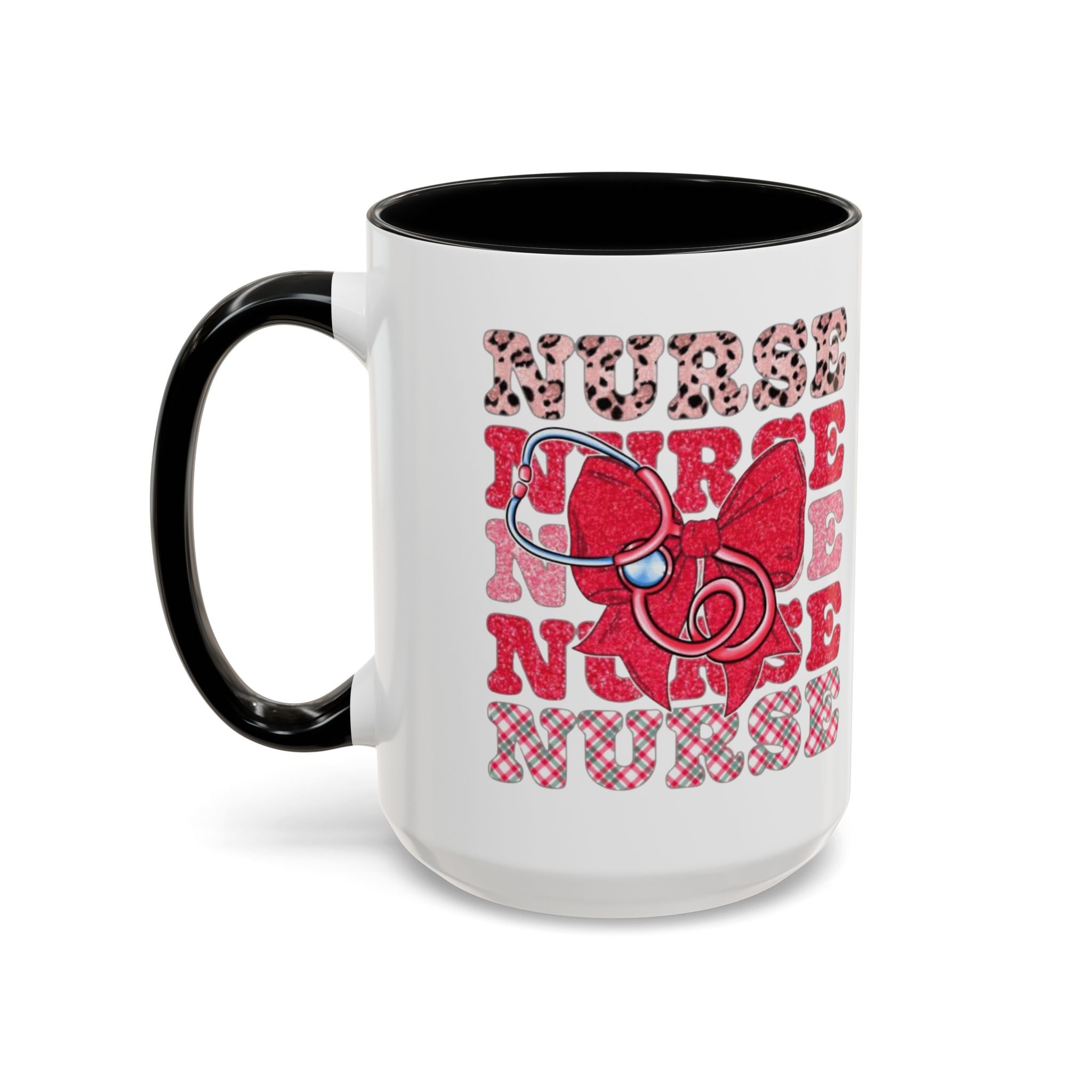 Nurse Stethoscope Bow Accent Coffee Mug — Cute Leopard & Plaid Healthcare Gift (11/15oz) Medical Christmas Mug