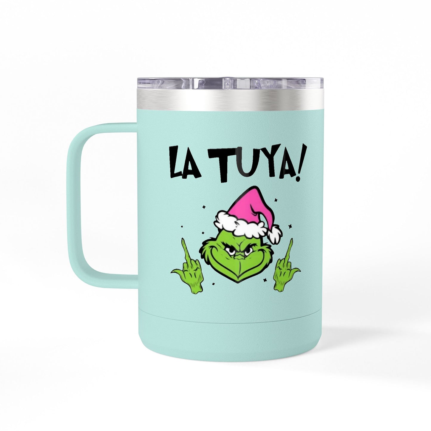 Holiday Grinch Coffee Mug Tumbler - 15oz Vaso / Taza de Acero Inoxidable – Diseño Navideño