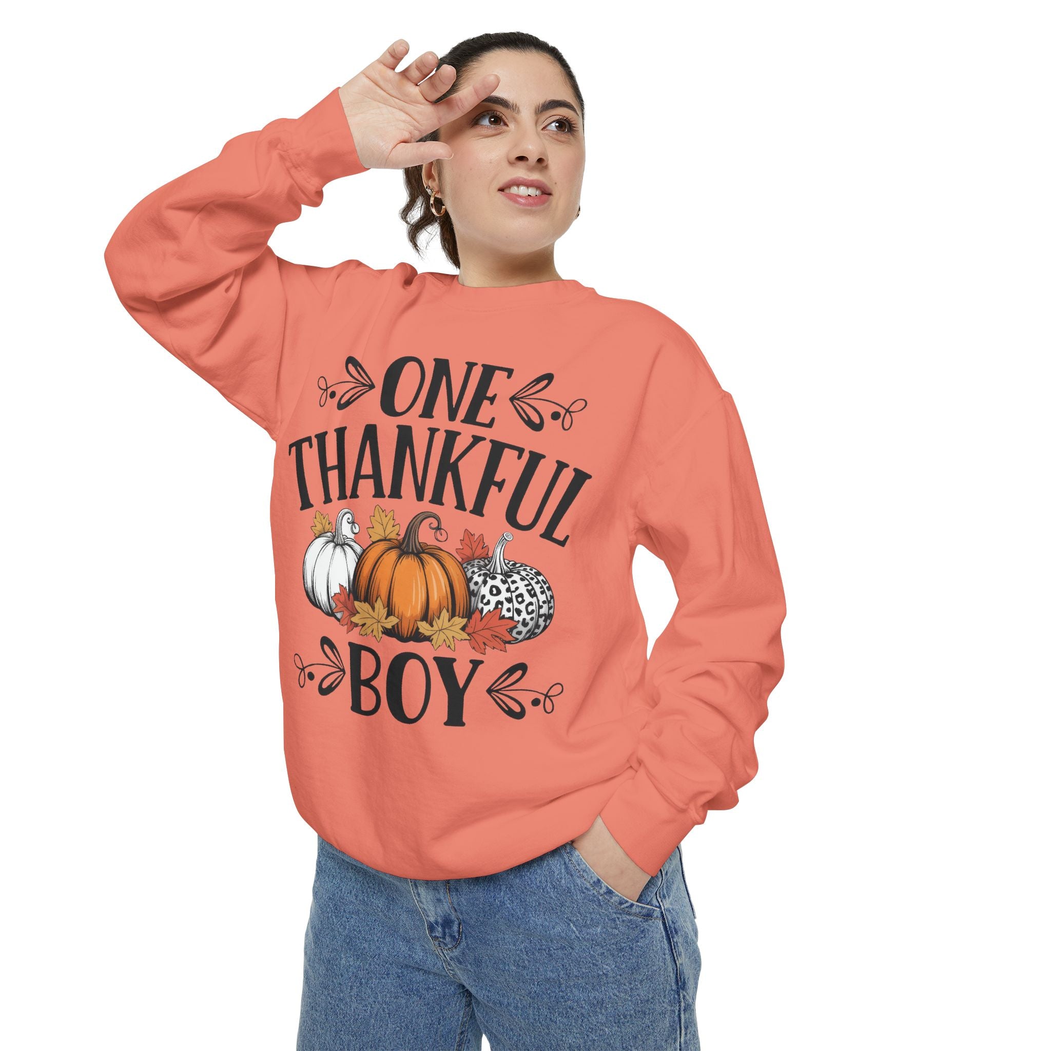 Thankful Boy Sweatshirt  Fall Pumpkin Thanksgiving Crewneck Fall T-Shirts and Sweatshirts Collection