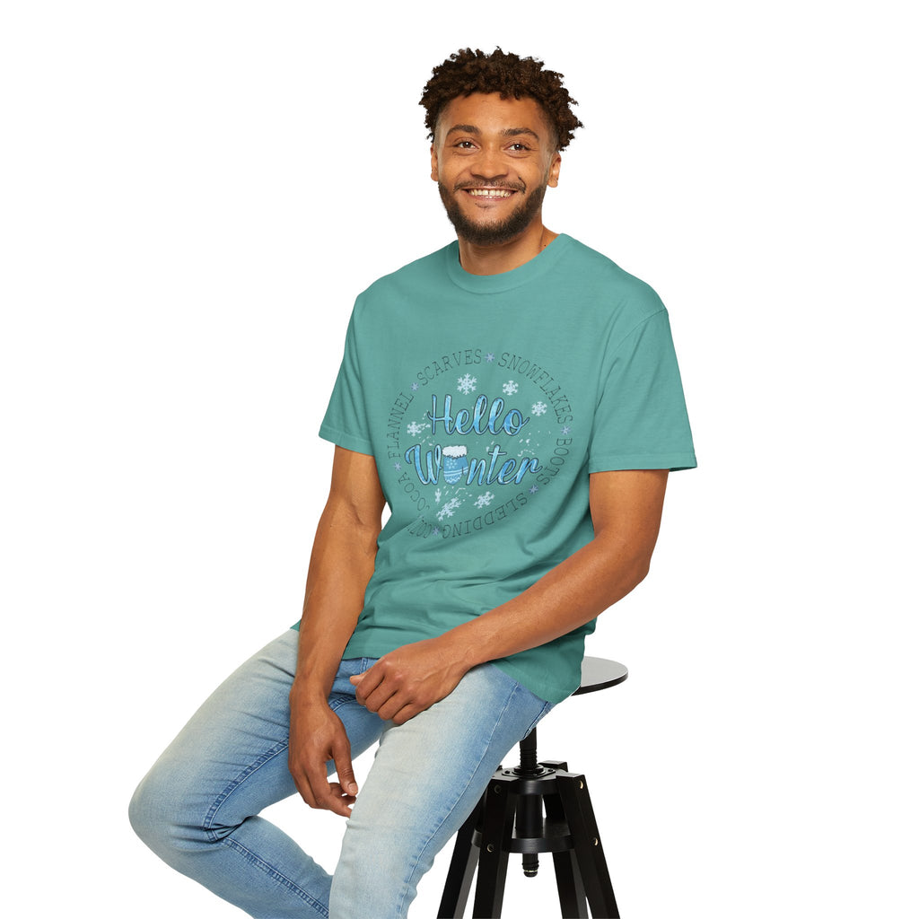 Hello Winter T‑Shirt  Cozy Snowflake Holiday Tee Christmas T-Shirts and Sweatshirts Collection