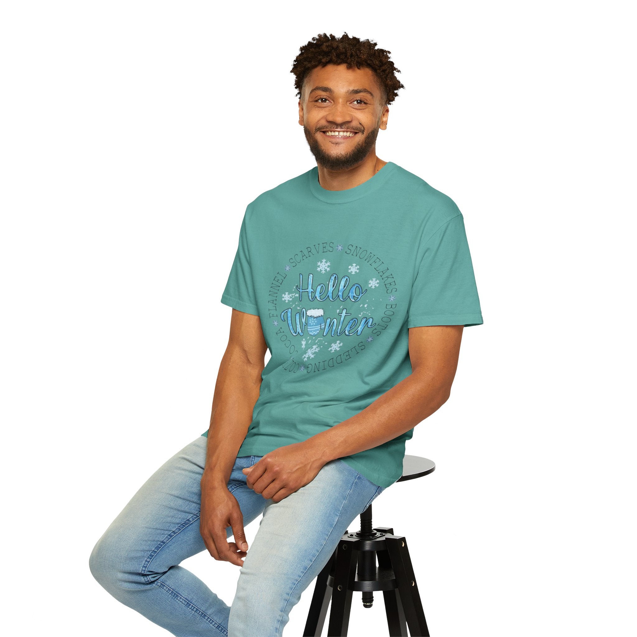 Hello Winter T‑Shirt  Cozy Snowflake Holiday Tee Christmas T-Shirts and Sweatshirts Collection