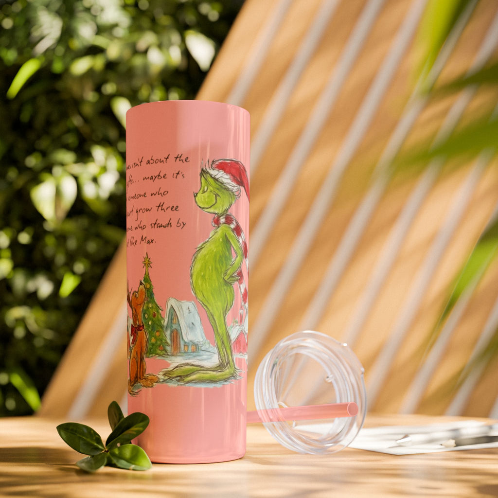 Grinch Christmas Skinny Tumbler with Straw — Dr. Seuss Holiday Quote Design, 20oz Christmas Mugs Collection