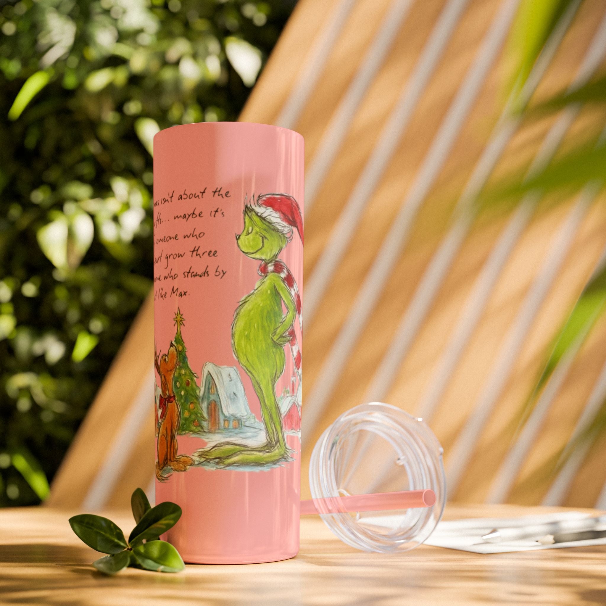 Grinch Christmas Skinny Tumbler with Straw — Dr. Seuss Holiday Quote Design, 20oz Christmas Mugs Collection