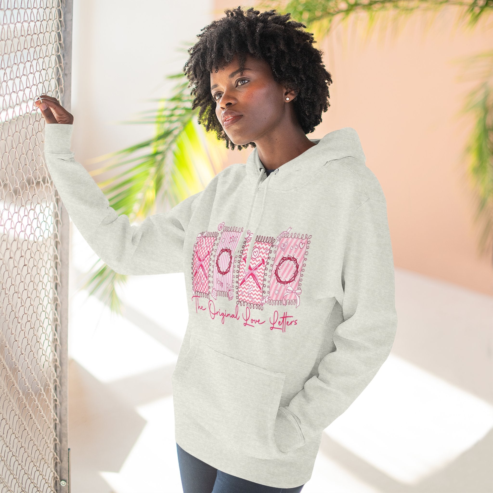 Hoodie  Pink XOXO Three Panel Love Letters Fleece Hoodie