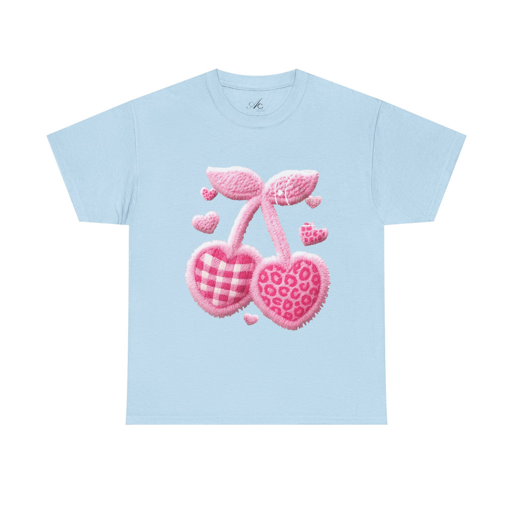 Pink Heart Cherries Tee  LOVE Graphic Valentine T-Shirt