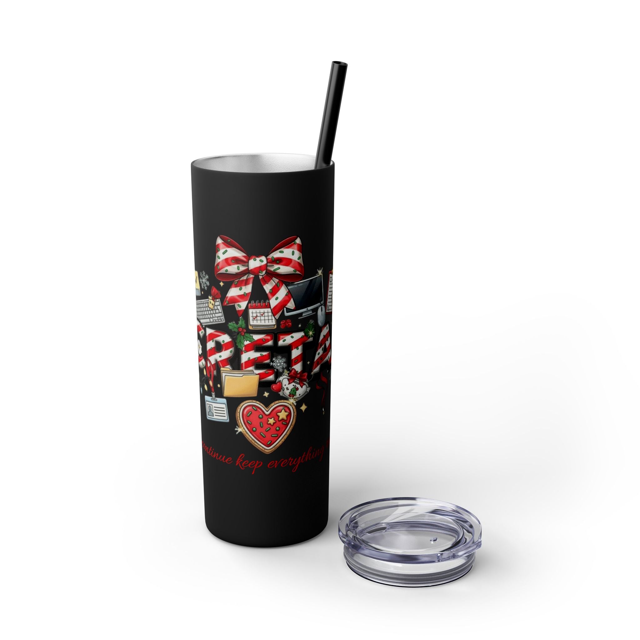 Christmas mug for the office team who keeps everything running smoothly. Candy Cane Christmas Office Secret Santa Design, 20oz with Straw