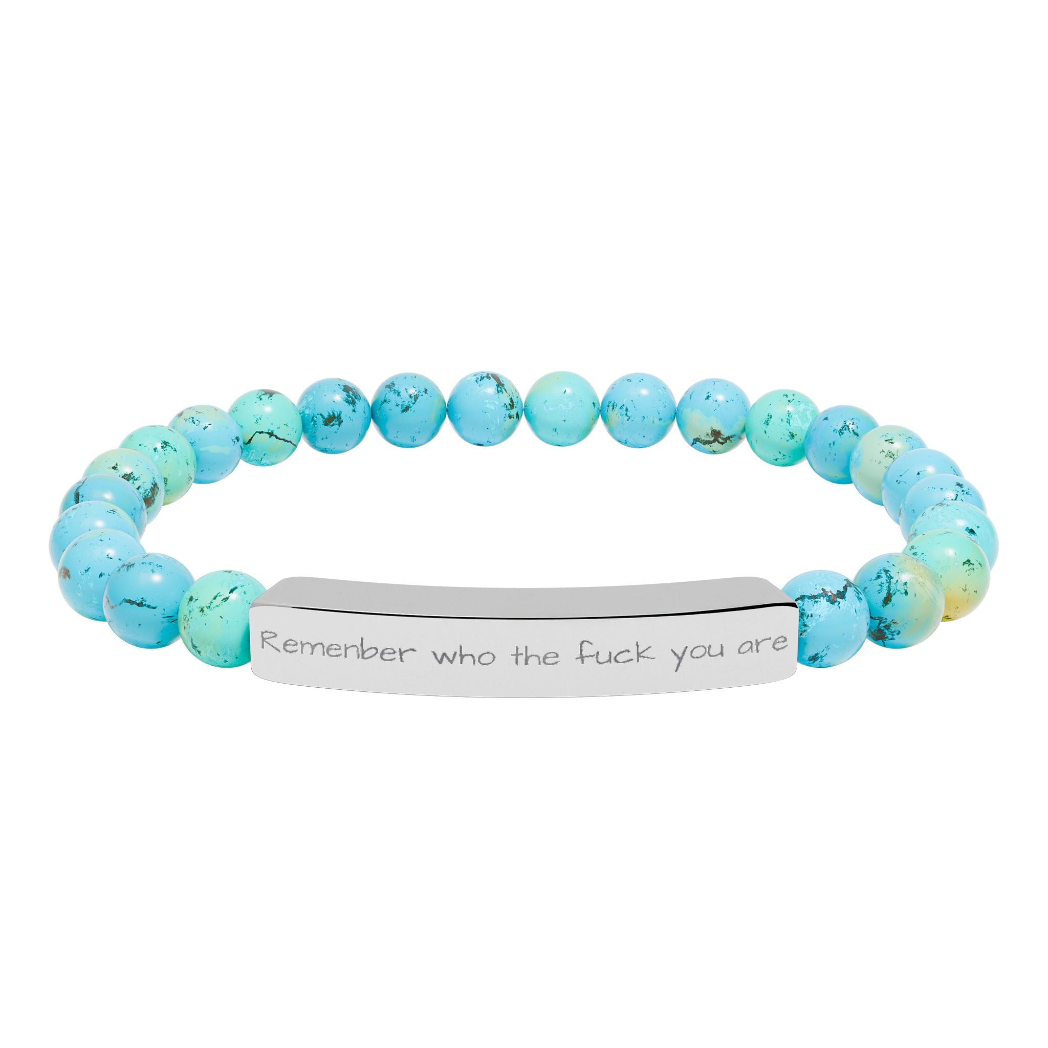 Remenber who you are Engraved Natural Stone Stretch Bracelet – Personalized Bar Bead Bracelet