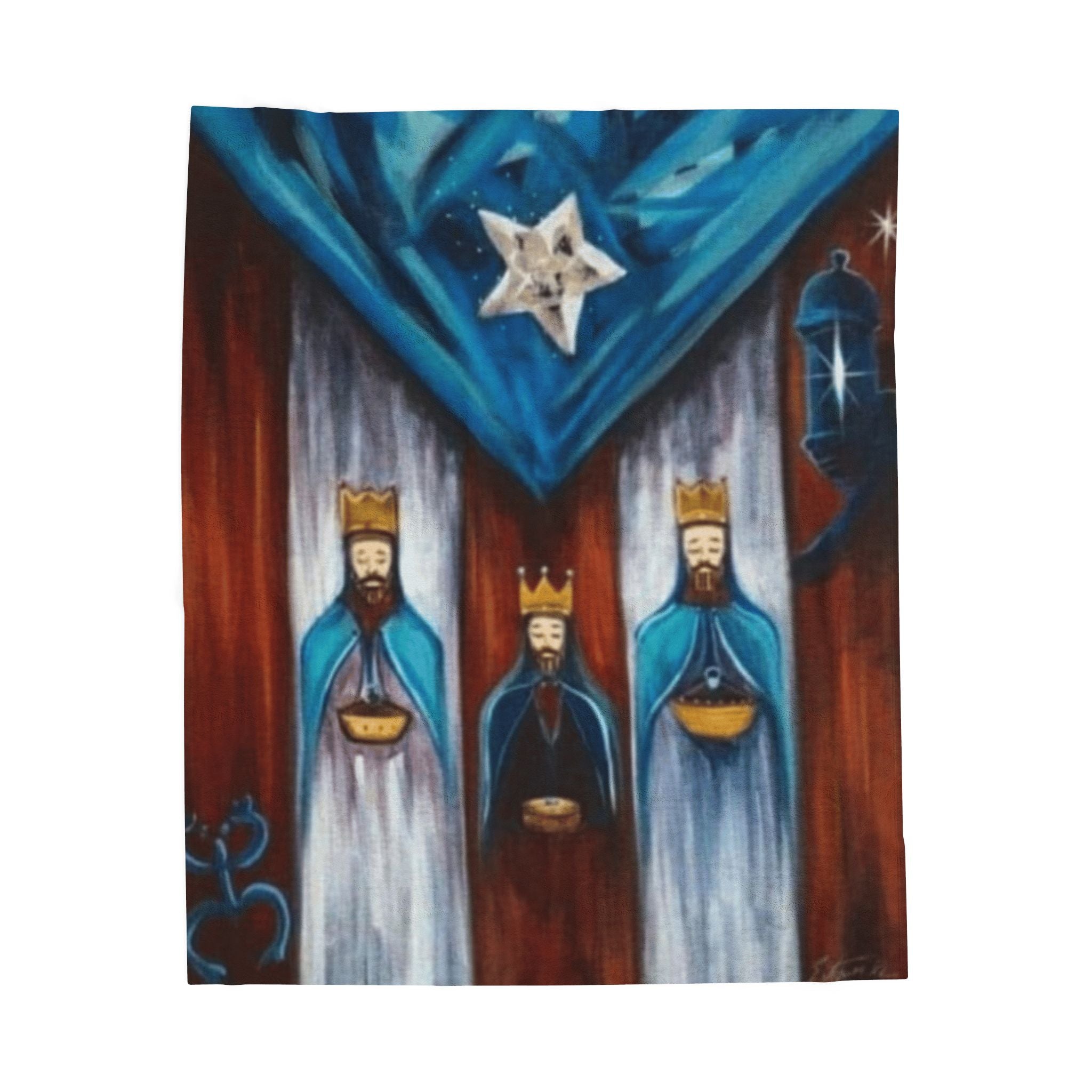 Three Kings Velveteen Plush Blanket — Nativity Magi Christmas Throw Navidad Boricua Christmas Blanket