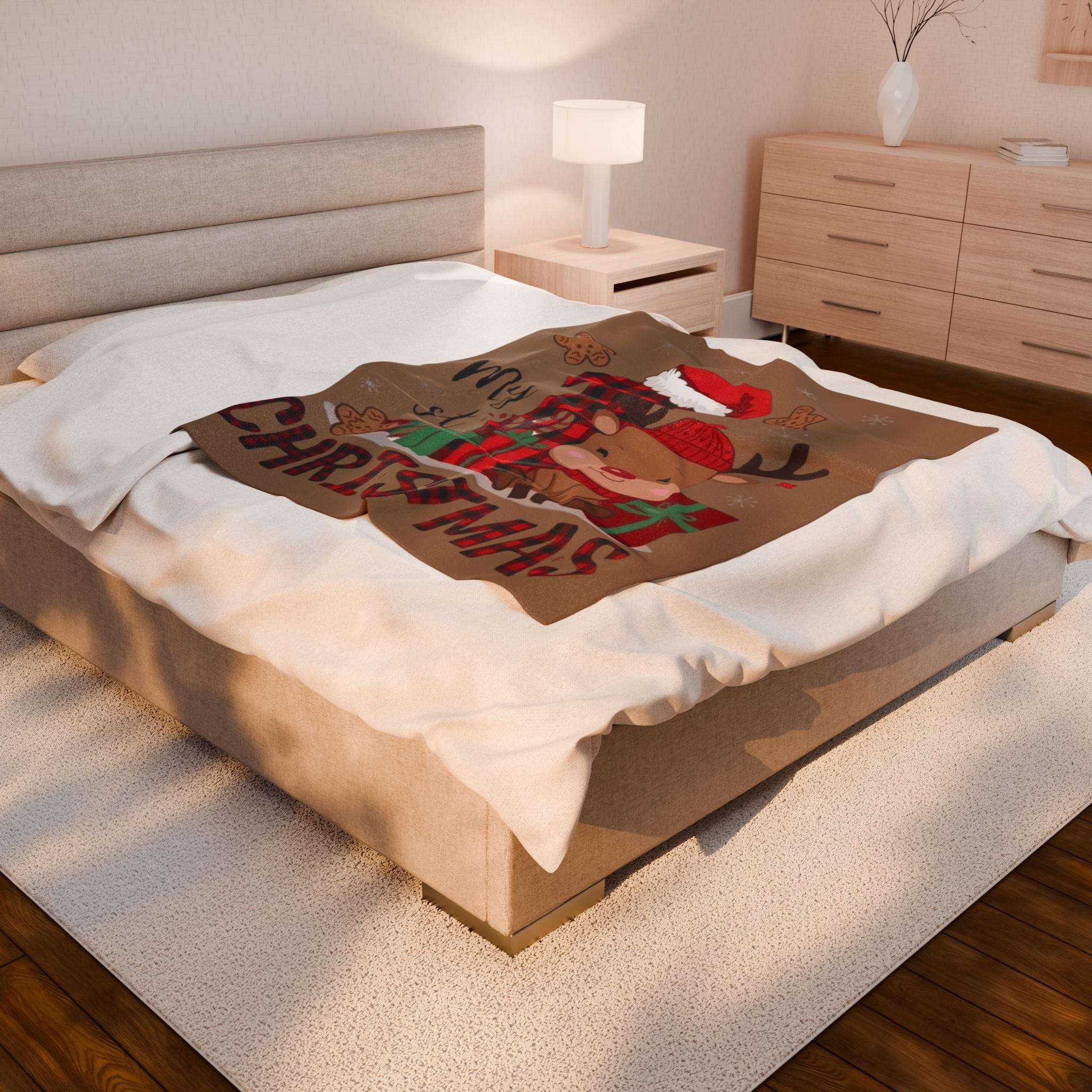 Santa’s Little Snuggle Blanket My 1st Christmas Reindeer Velveteen Plush Blanket