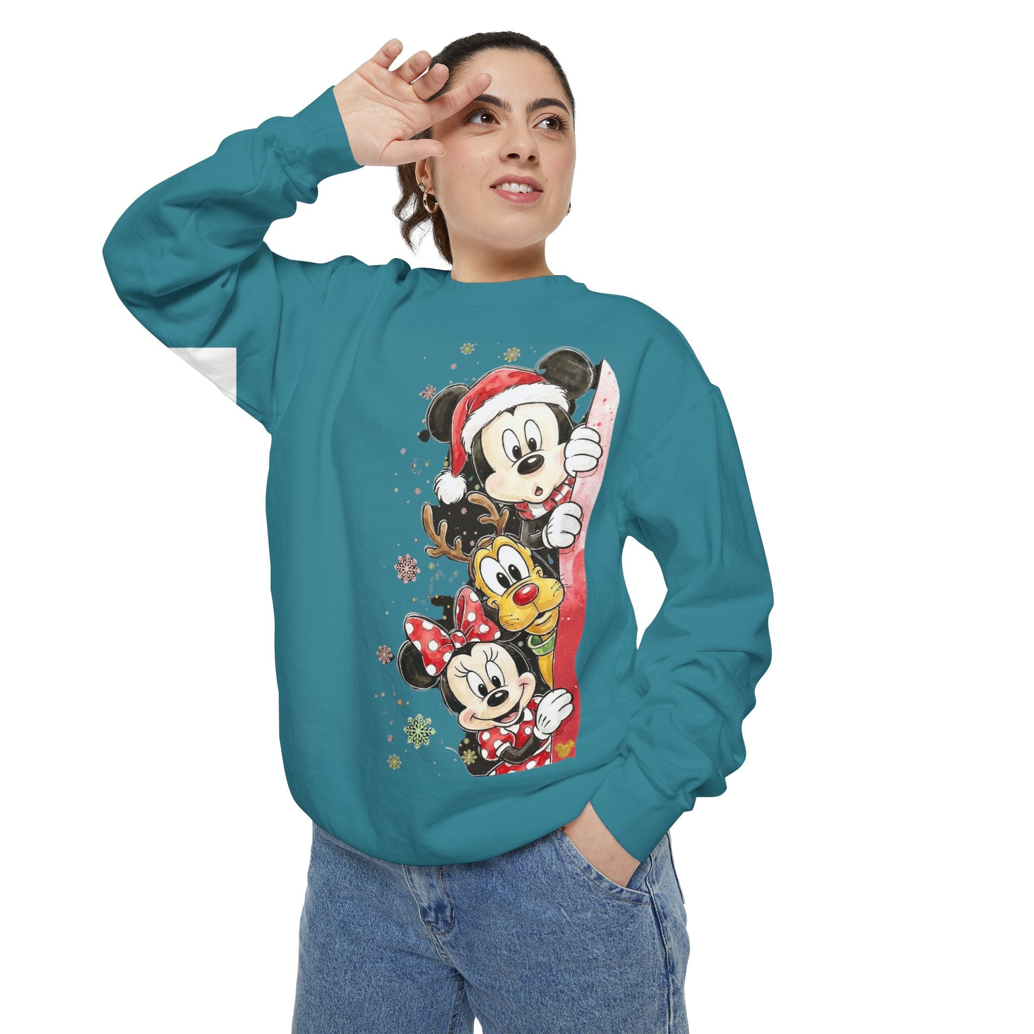 Christmas Disney Characters Sweatshirt  Mickey, Minnie & Pluto Holiday Crew Cartoon Christmas T-shirts and Sweaters
