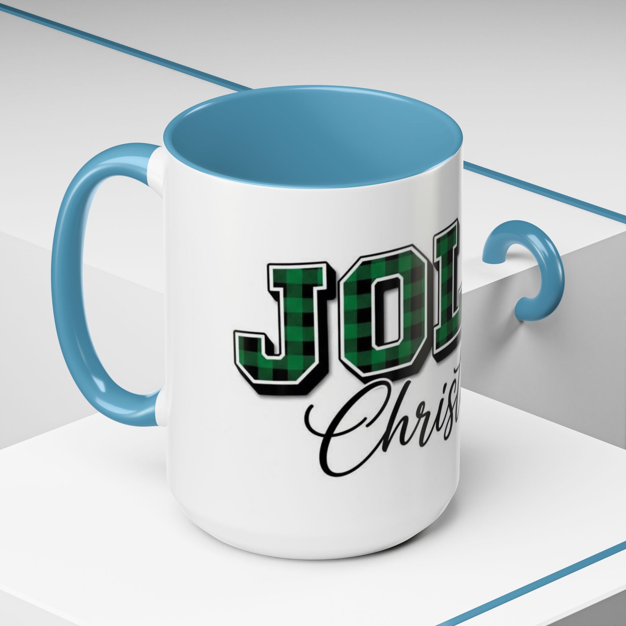 Holly Christmas Accent Coffee Mug — Green Plaid Holiday Gift (11/15oz)