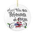 Aquí Vive Una Puertorriqueña de Corazón" Puerto Rican Pride Decoration Ceramic Ornament