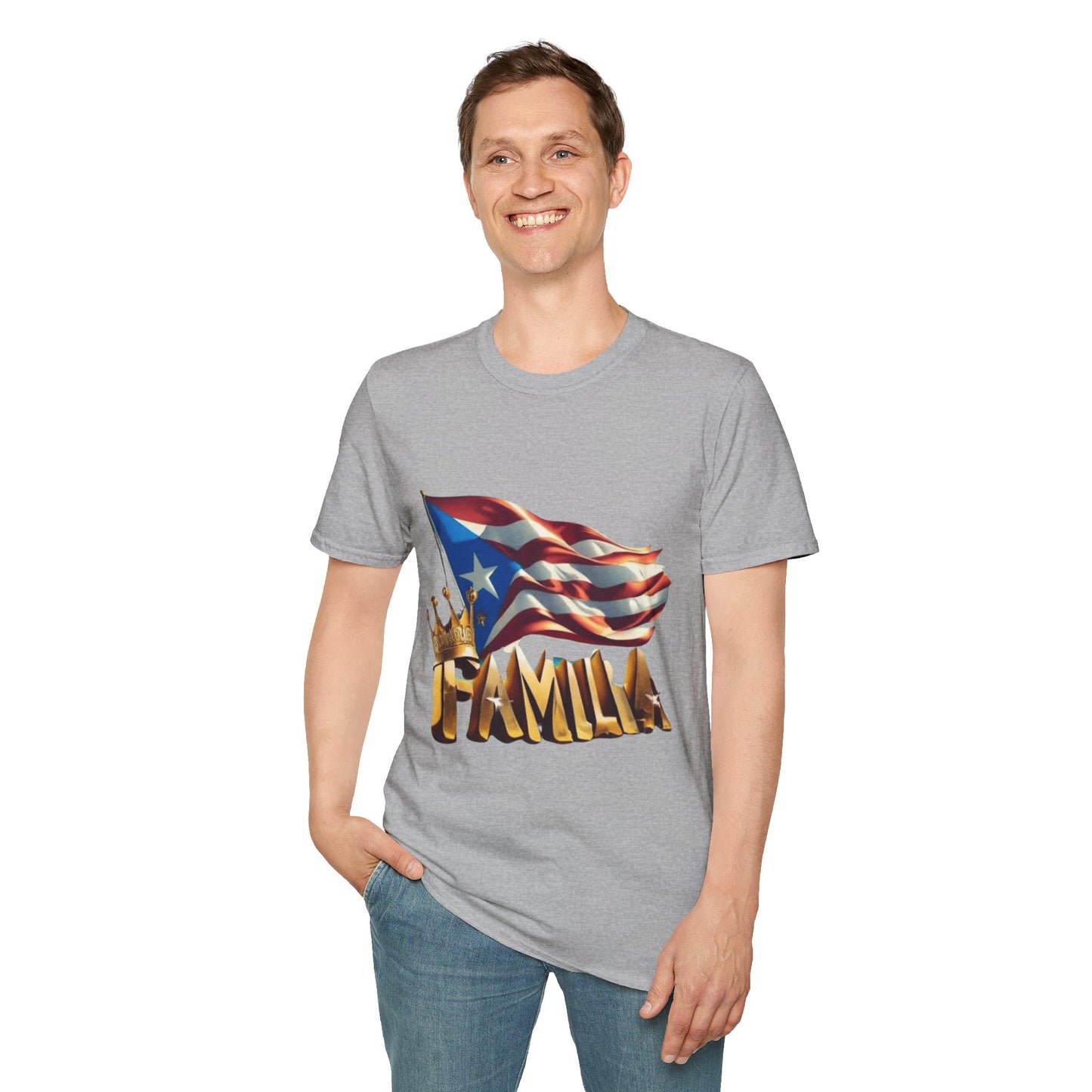 Puerto Rican Familia T-Shirt, Unisex Softstyle Tee, Patriotic Shirt, Family Unity Gift, Summer Celebration Apparel