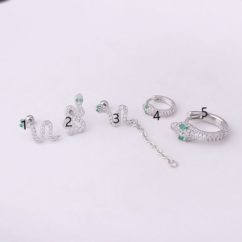 Fine Rod Stainless Steel Green Eyes Zircon Snake Ear Bone Stud