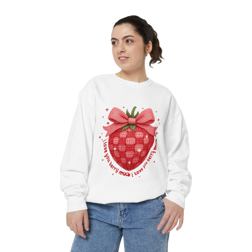 Strawberry Bow Sweatshirt  "I Love You Berry Much" Cute Valentine Pullover
