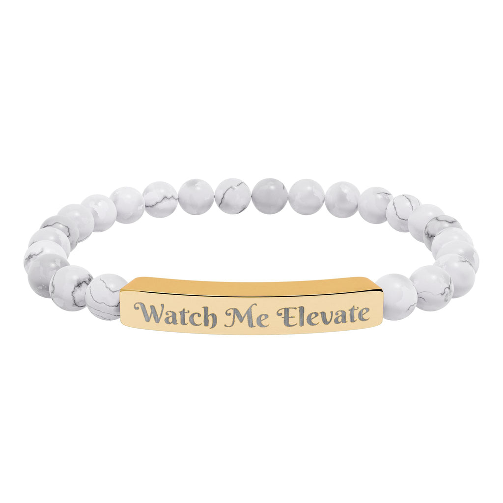 Watch M e Elevate Engraved Natural Stone Stretch Bar Bracelet – Custom Message Beaded Bracelet
