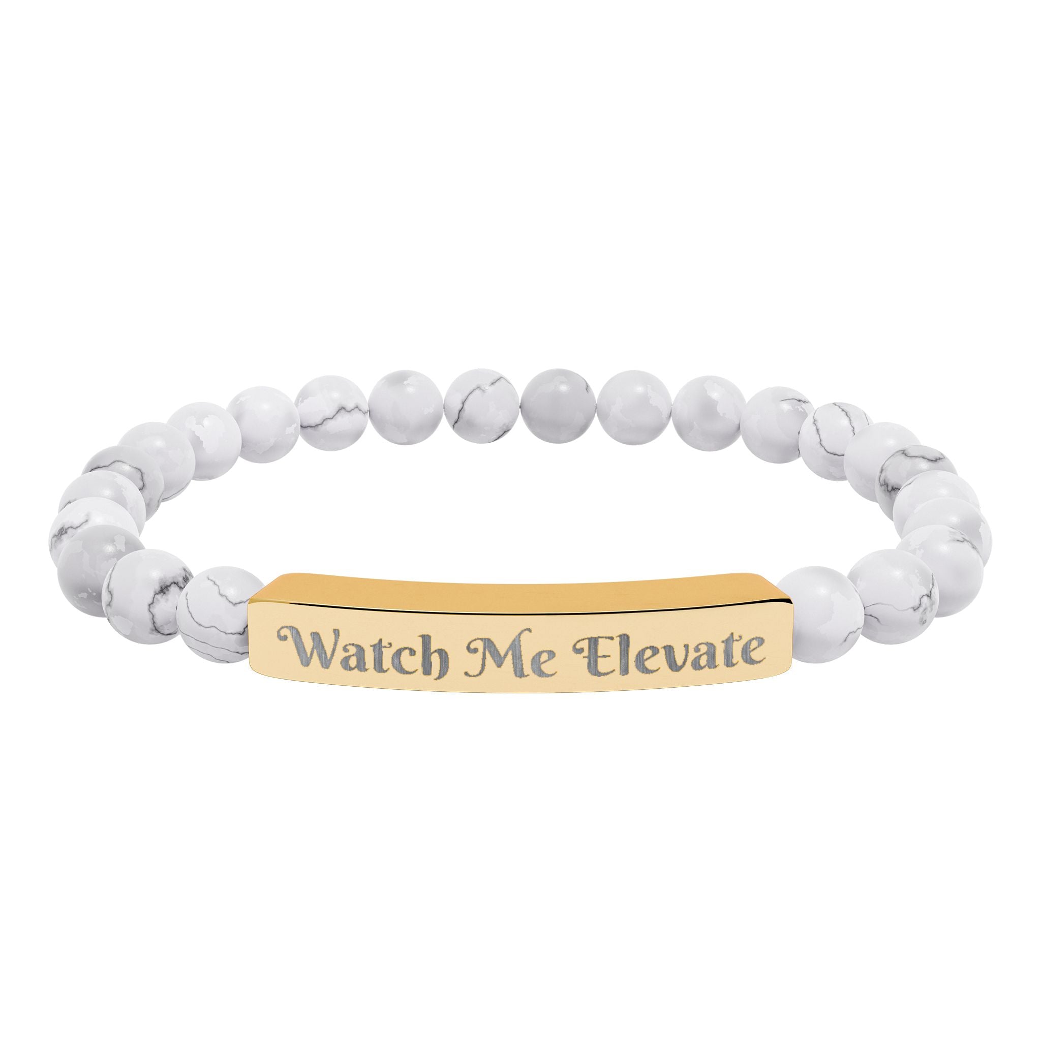 Watch M e Elevate Engraved Natural Stone Stretch Bar Bracelet – Custom Message Beaded Bracelet