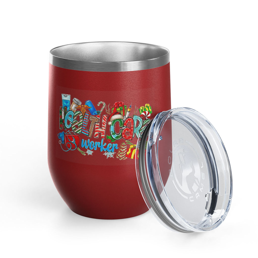 Healthcare Worker 12oz Wine Tumbler — Colorful Holiday Medical Staff Gift Medical Christmas Mug