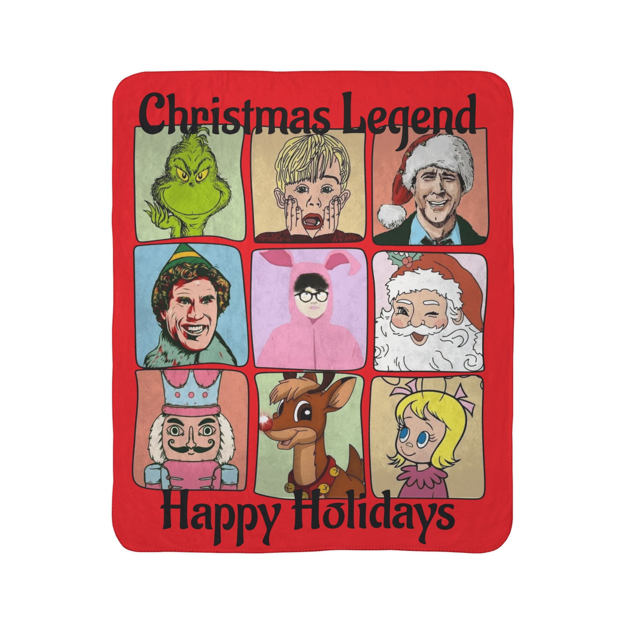 Christmas Legend Fleece Sherpa Blanket Happy Holidays Retro Characters including Benito from Puerto Rico
