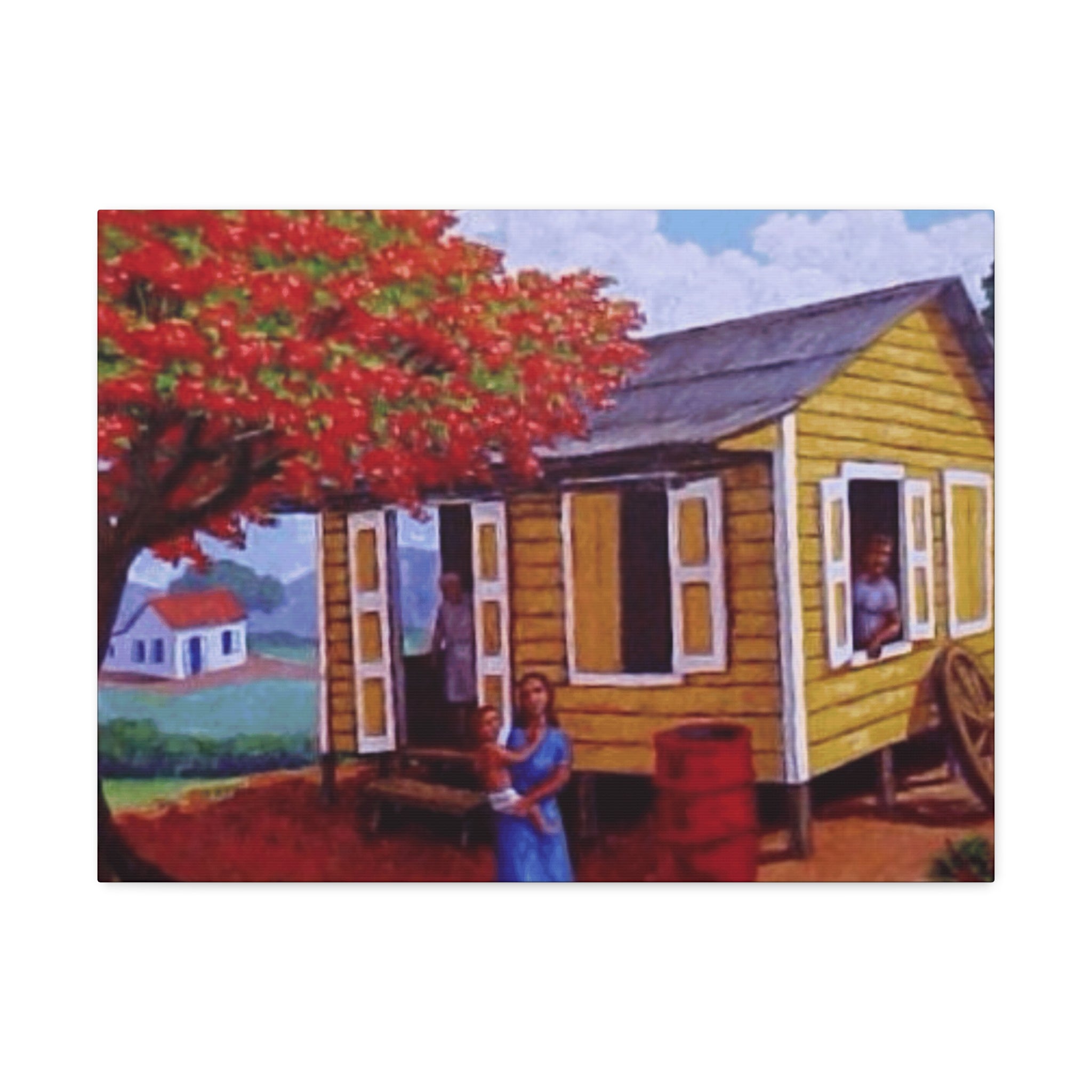 The Soul of Puerto RicoCaribbean Cottage Stretched Canvas  Tropical Village Scene Wall Art