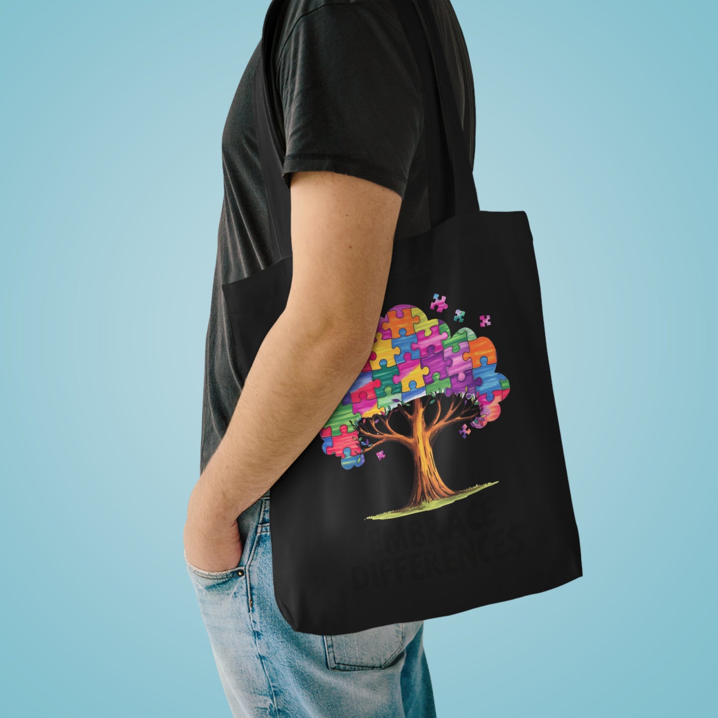 Colección Conciencia y Orgullo Autista Colorful Puzzle Tree Cotton Tote Bag - Eco-Friendly & Stylish Shopping Bag