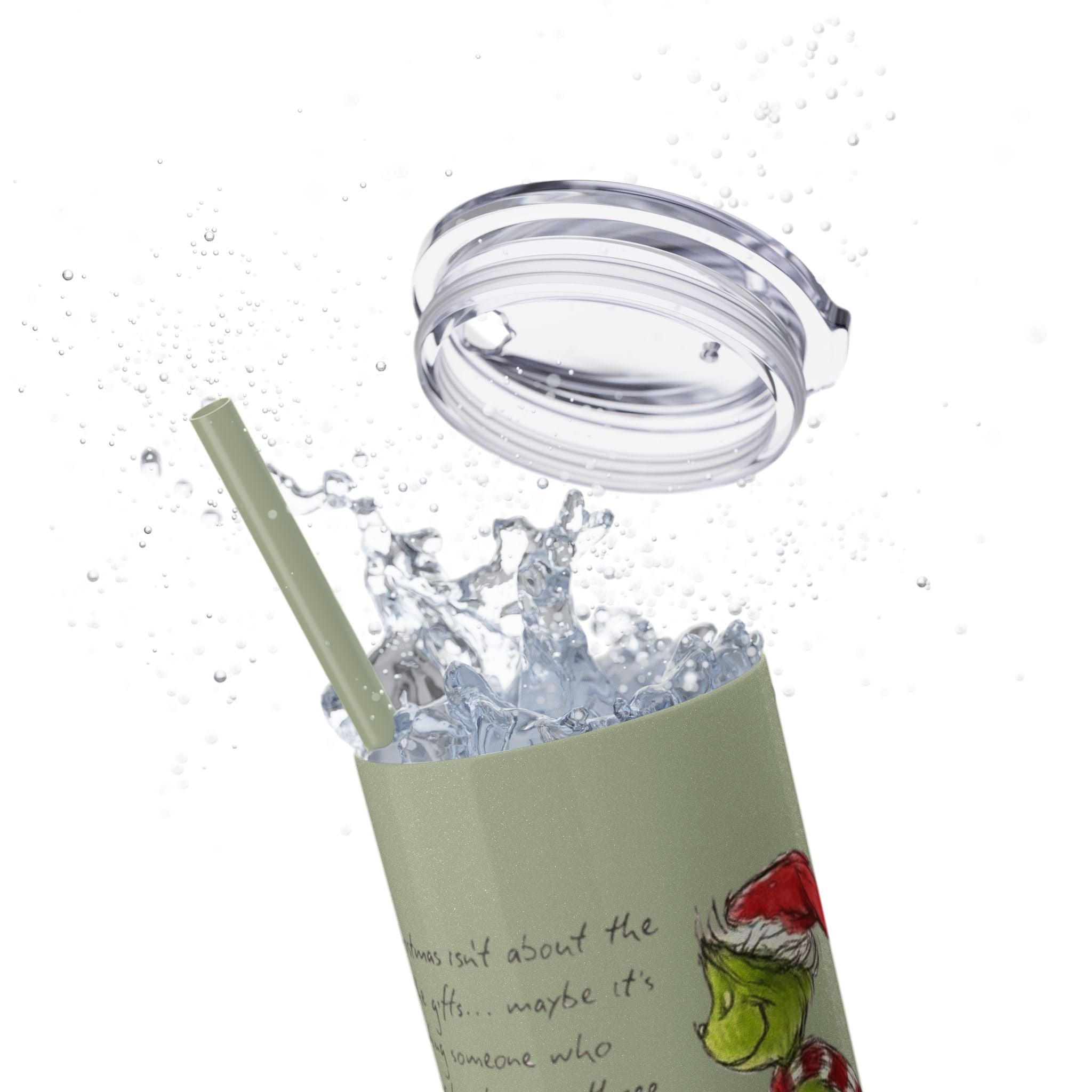 Grinch Christmas Skinny Tumbler with Straw — Dr. Seuss Holiday Quote Design, 20oz Christmas Mugs Collection