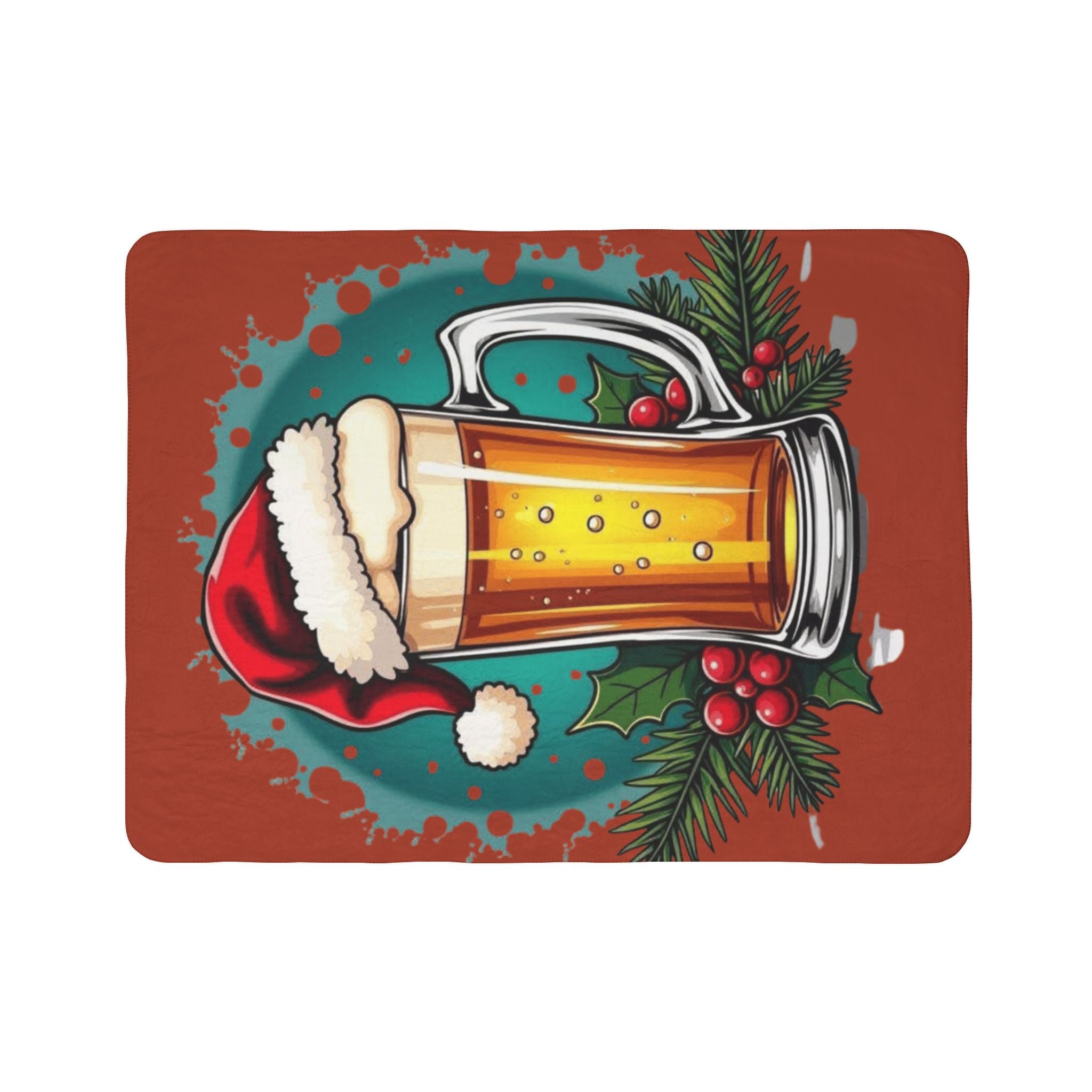 Christmas Beer Sherpa Blanket — Festive Mug with Santa Hat Holiday Throw