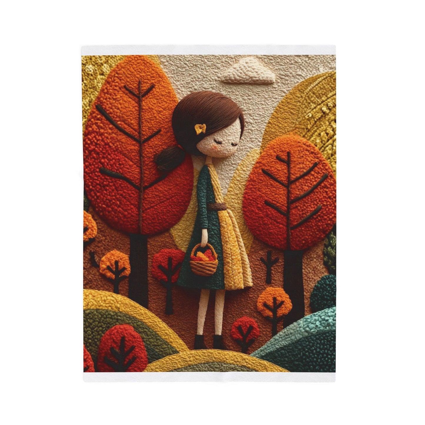 Autumn Forest Girl Plush Blanket — Cozy Velveteen Fall Throw
