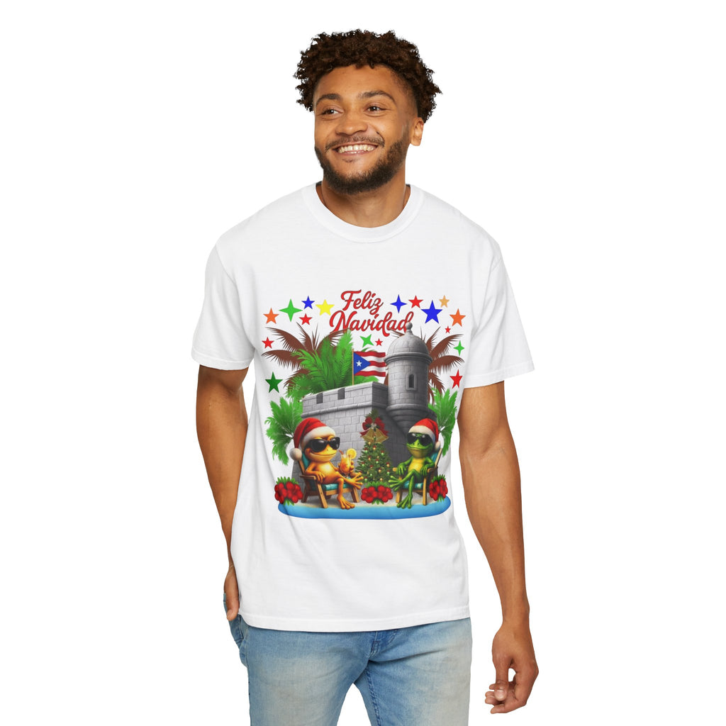 Feliz Navidad Puerto Rico T-Shirt  Castillo & Coquí Holiday Tee Puerto Rico Navidades