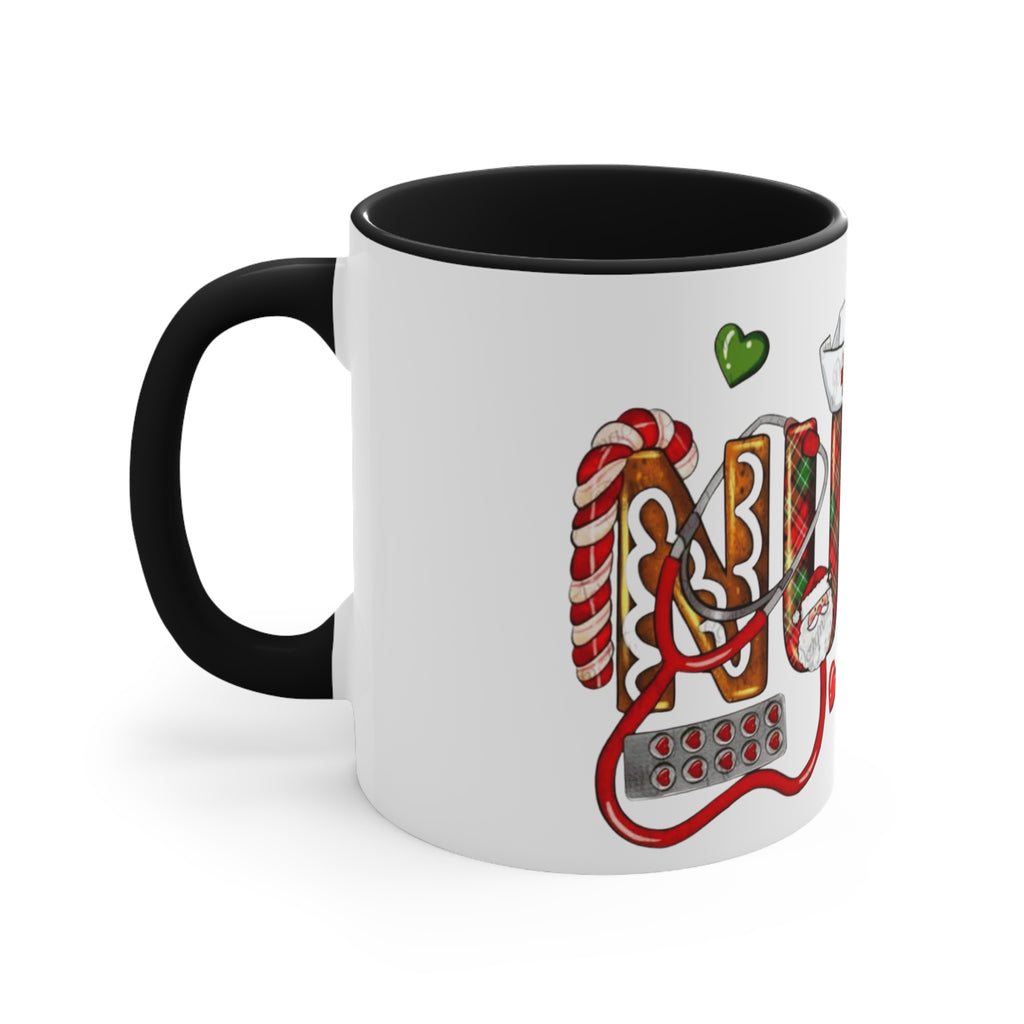 Christmas Nurse Accent Mug — Festive Healthcare Holiday Coffee Cup with Gingerbread & Candy Cane Design Medical Christmas Mug