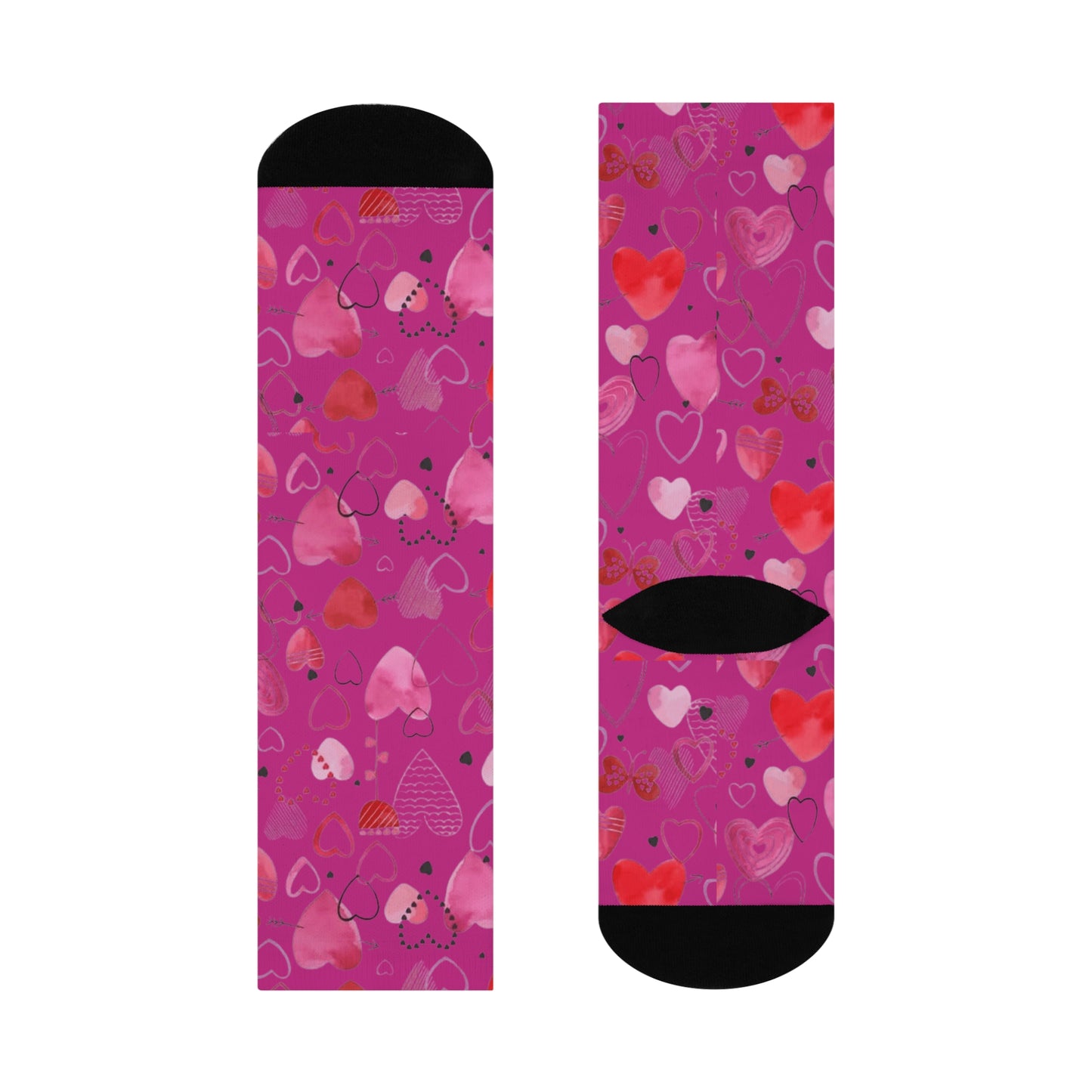 Pink Heart Pattern Cushioned Crew Socks — Valentine’s Day Love Design