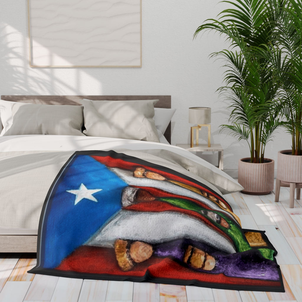 Puerto Rican Flag Nativity Fleece Blanket Three Kings Day Navidad Boricua
