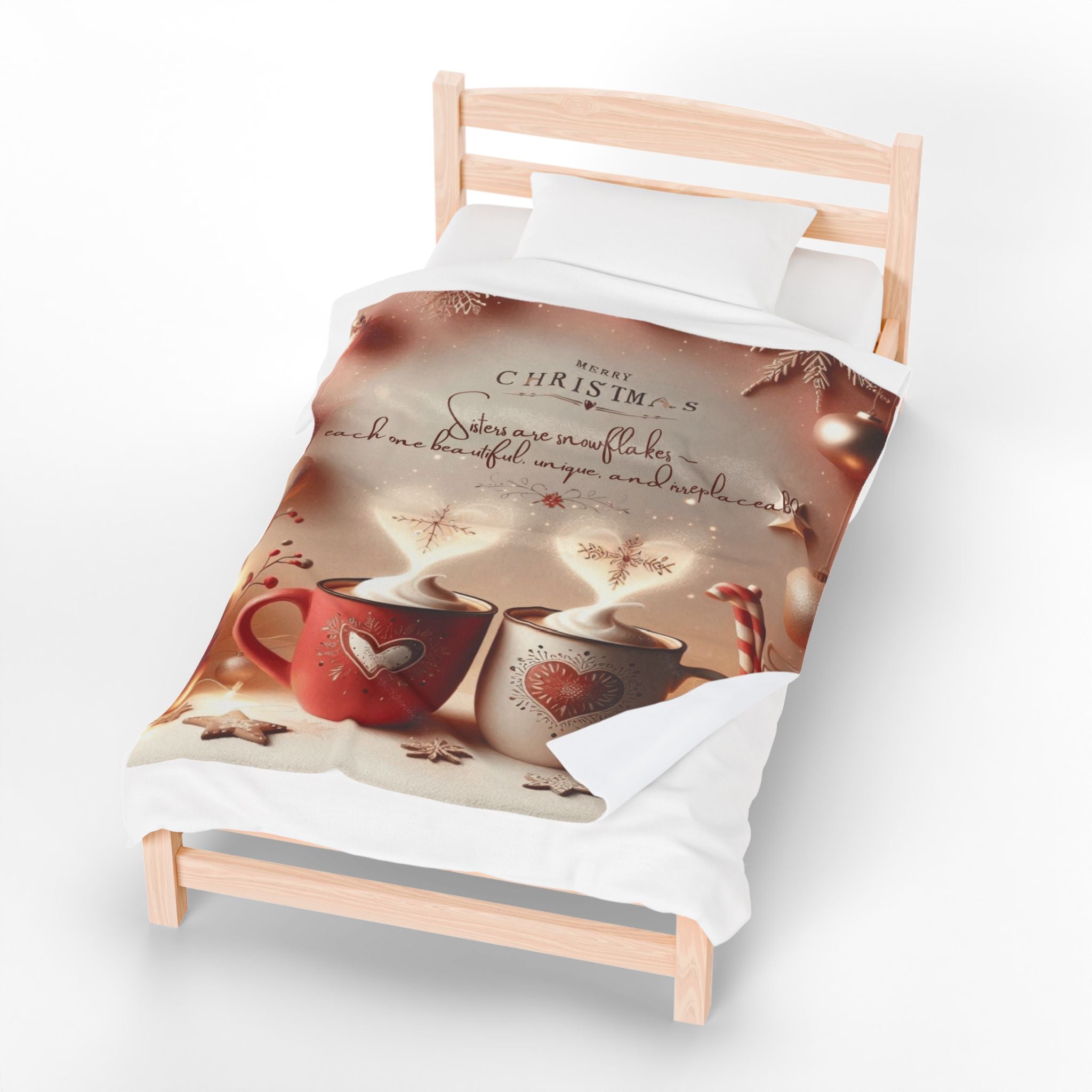 Christmas Hot Cocoa Velveteen Plush Blanket — "Merry Christmas: Sisters are snowflakes" Holiday Throw